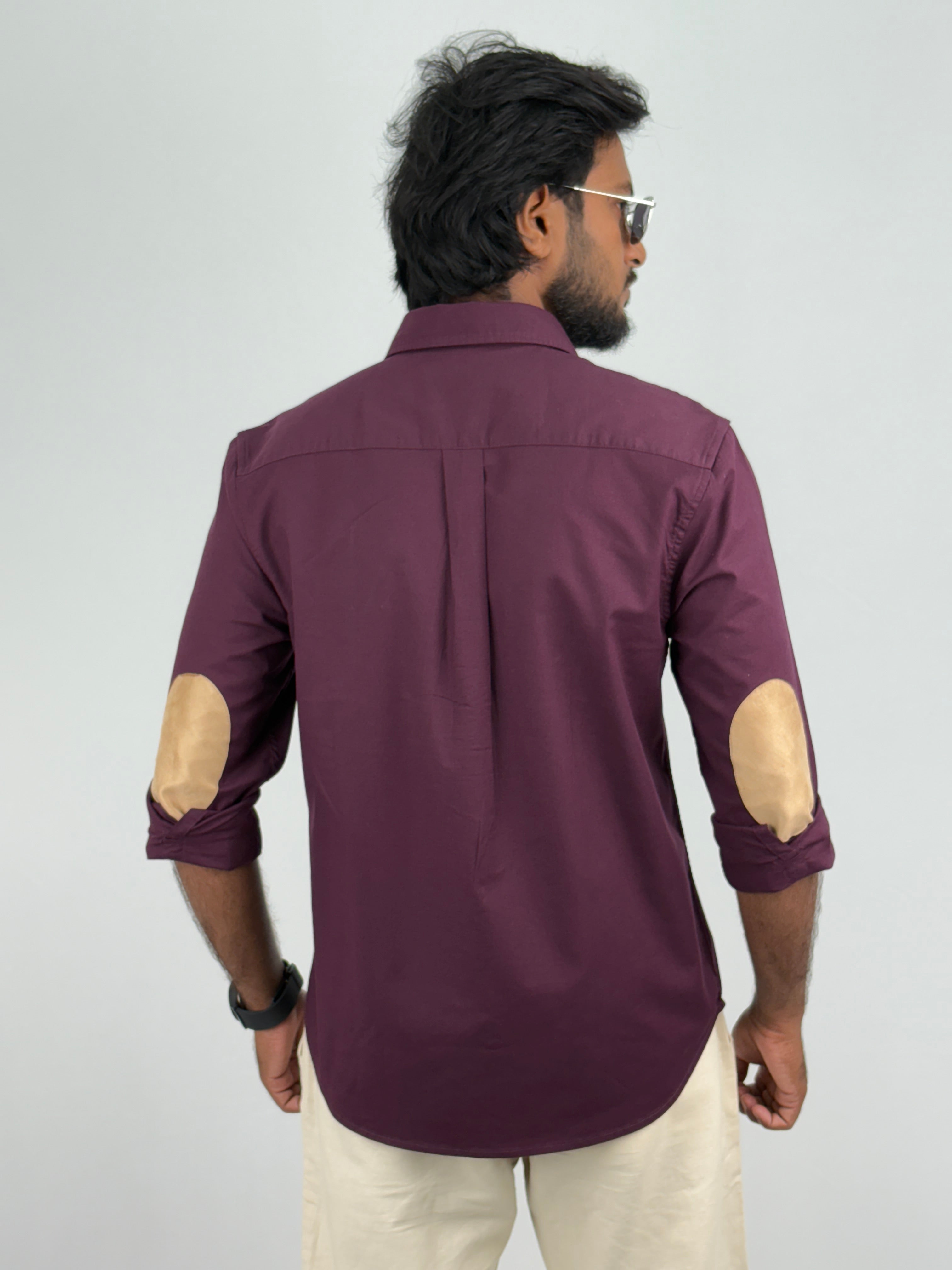 Wine Elbow Patch Shirt
