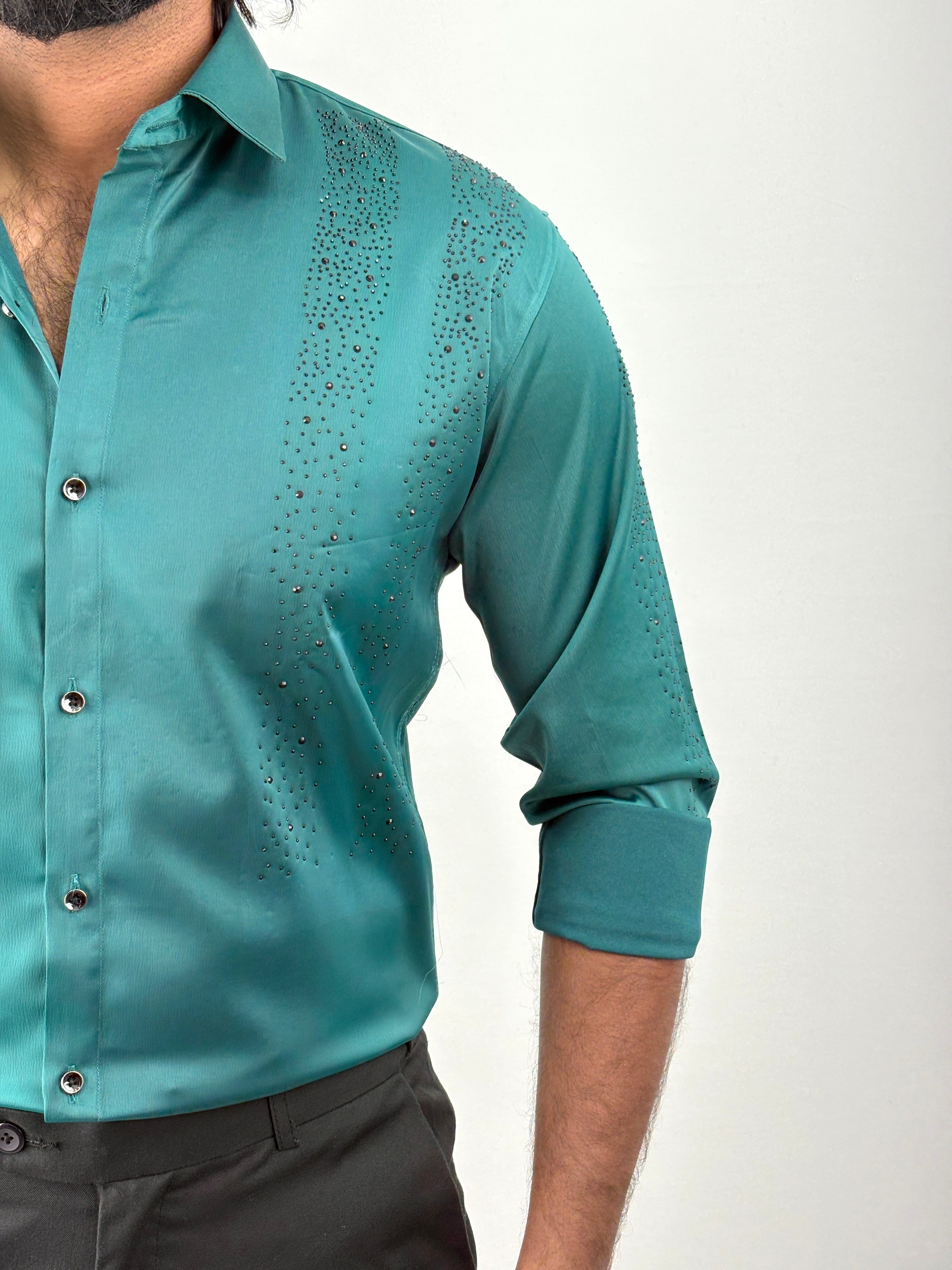 Green Designer Stone Work Shirt 5