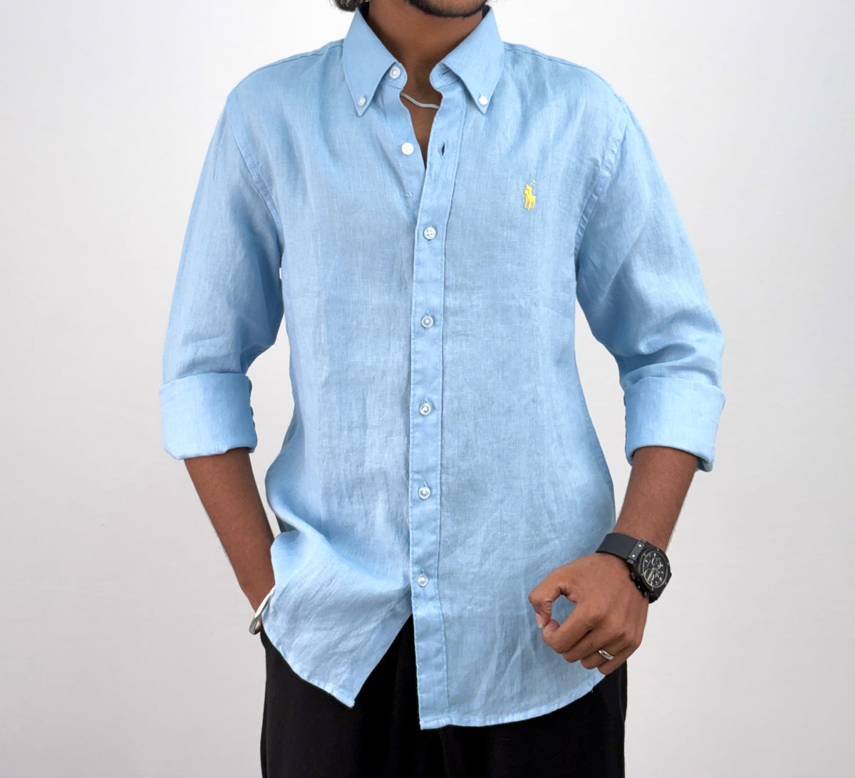 Ice Blue Pure Linen Shirt 1