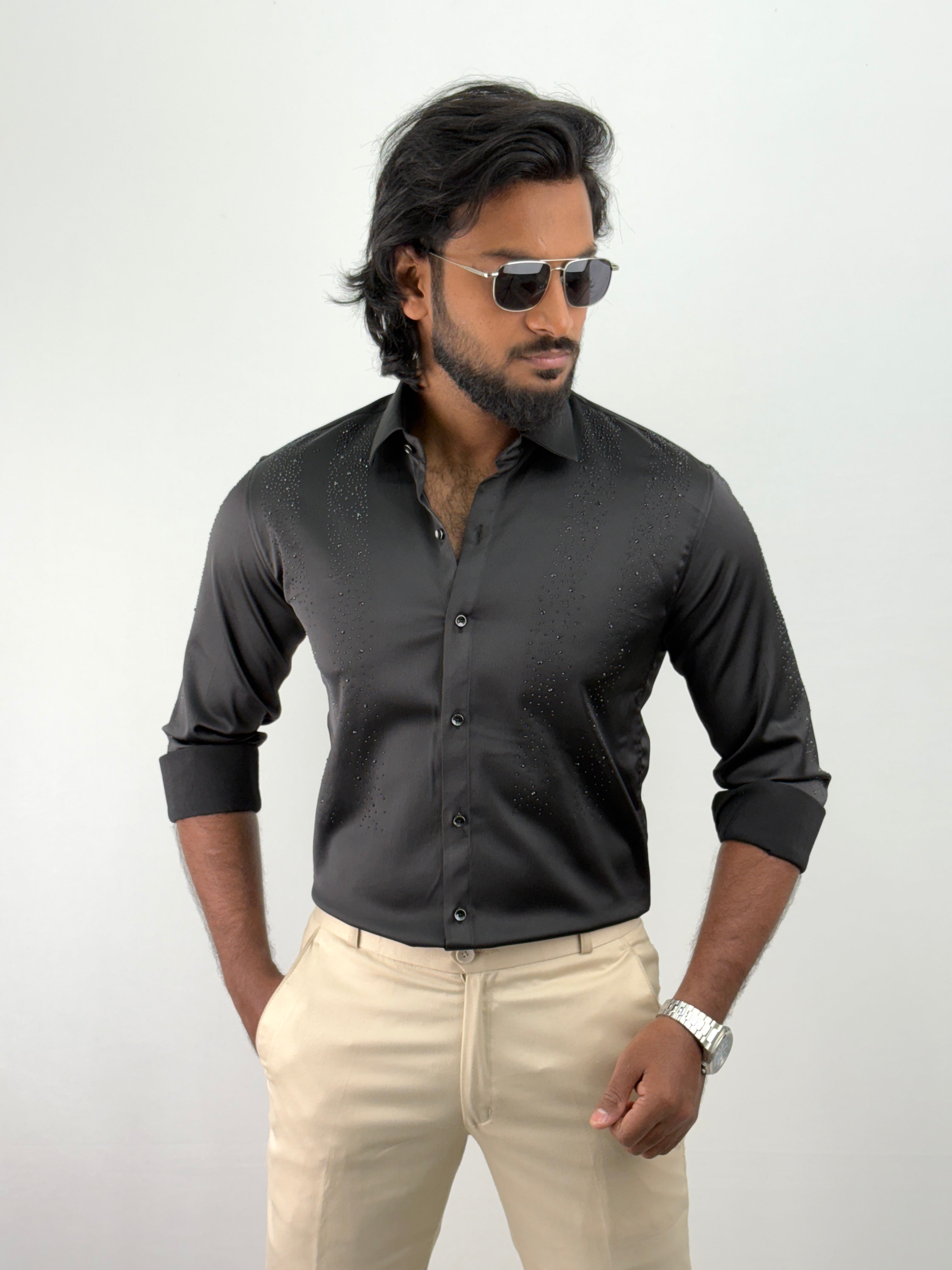 Black Designer Stone Work Shirt 5