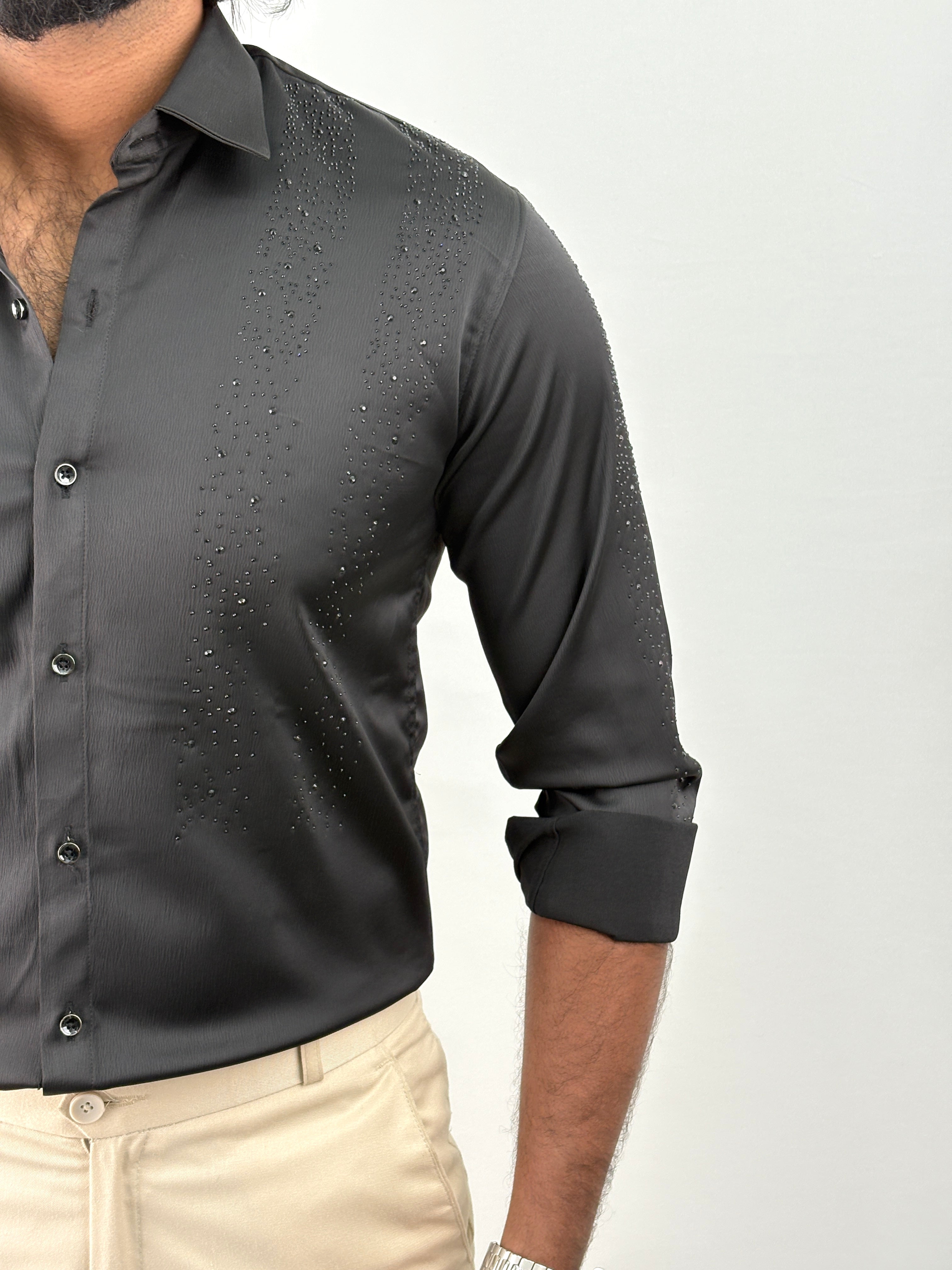 Black Designer Stone Work Shirt 5