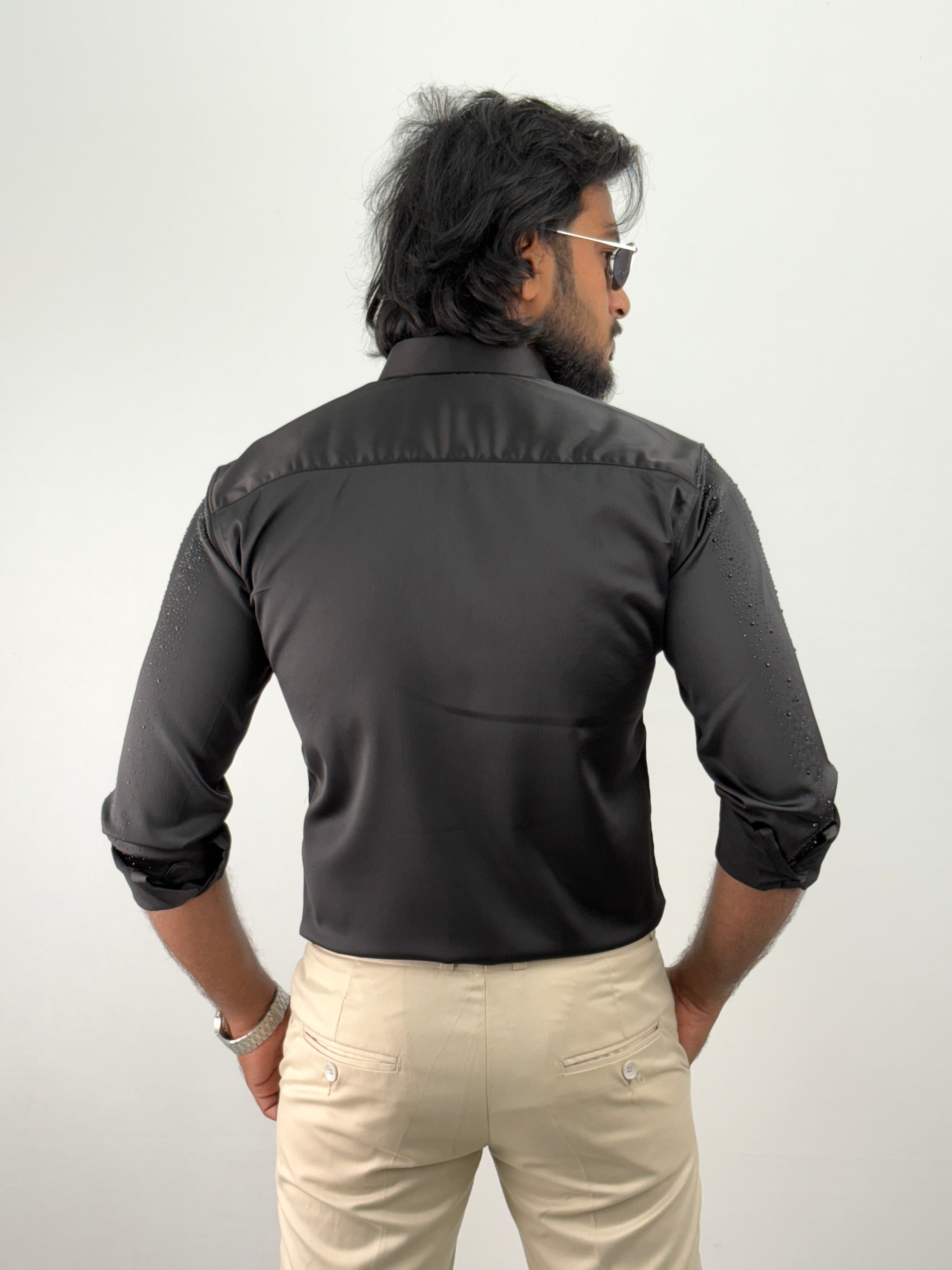 Black Designer Stone Work Shirt 5