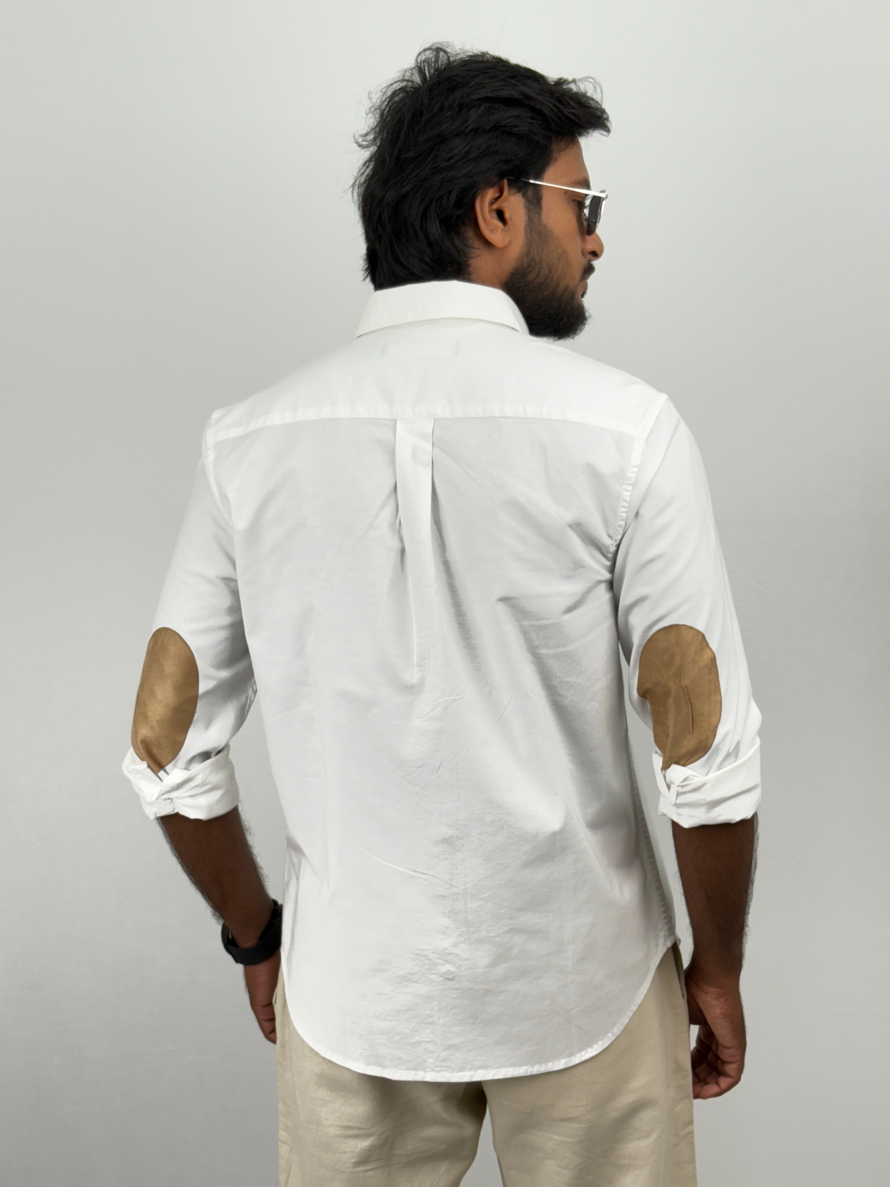White Elbow Patch Shirt