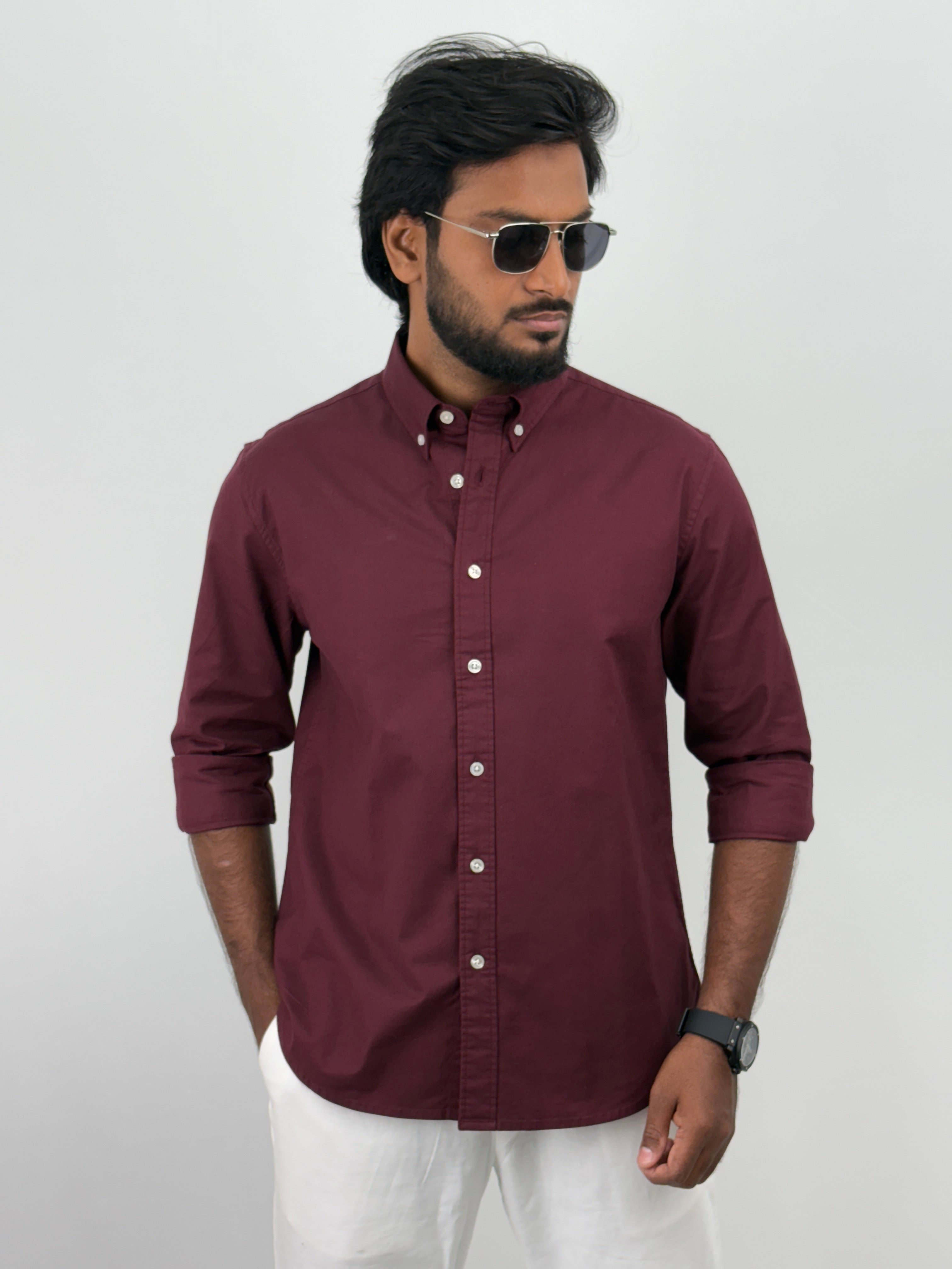 Maroon Elbow Patch Shirt