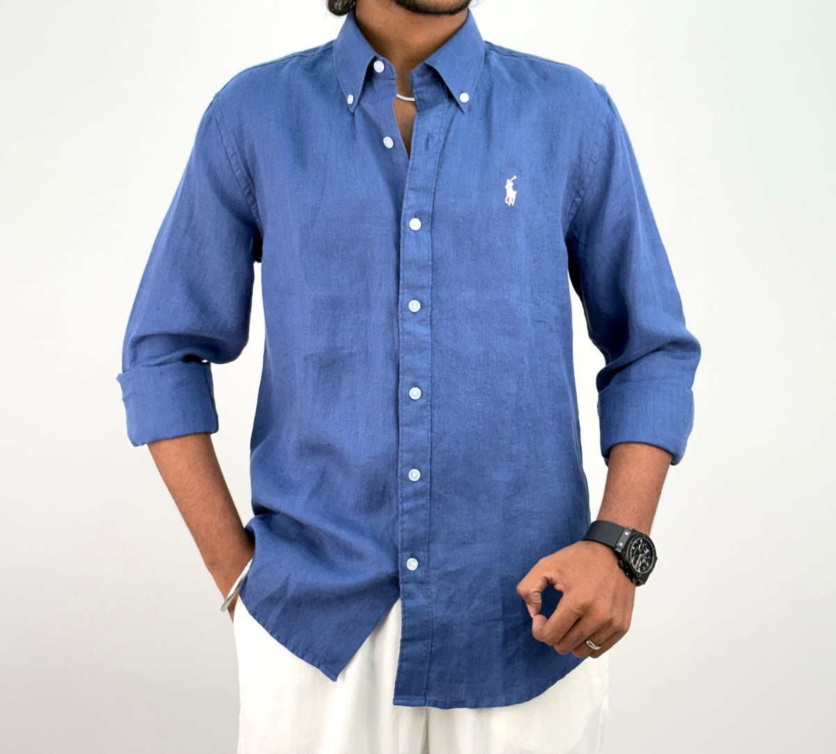 Royal Blue Pure Linen Shirt 1