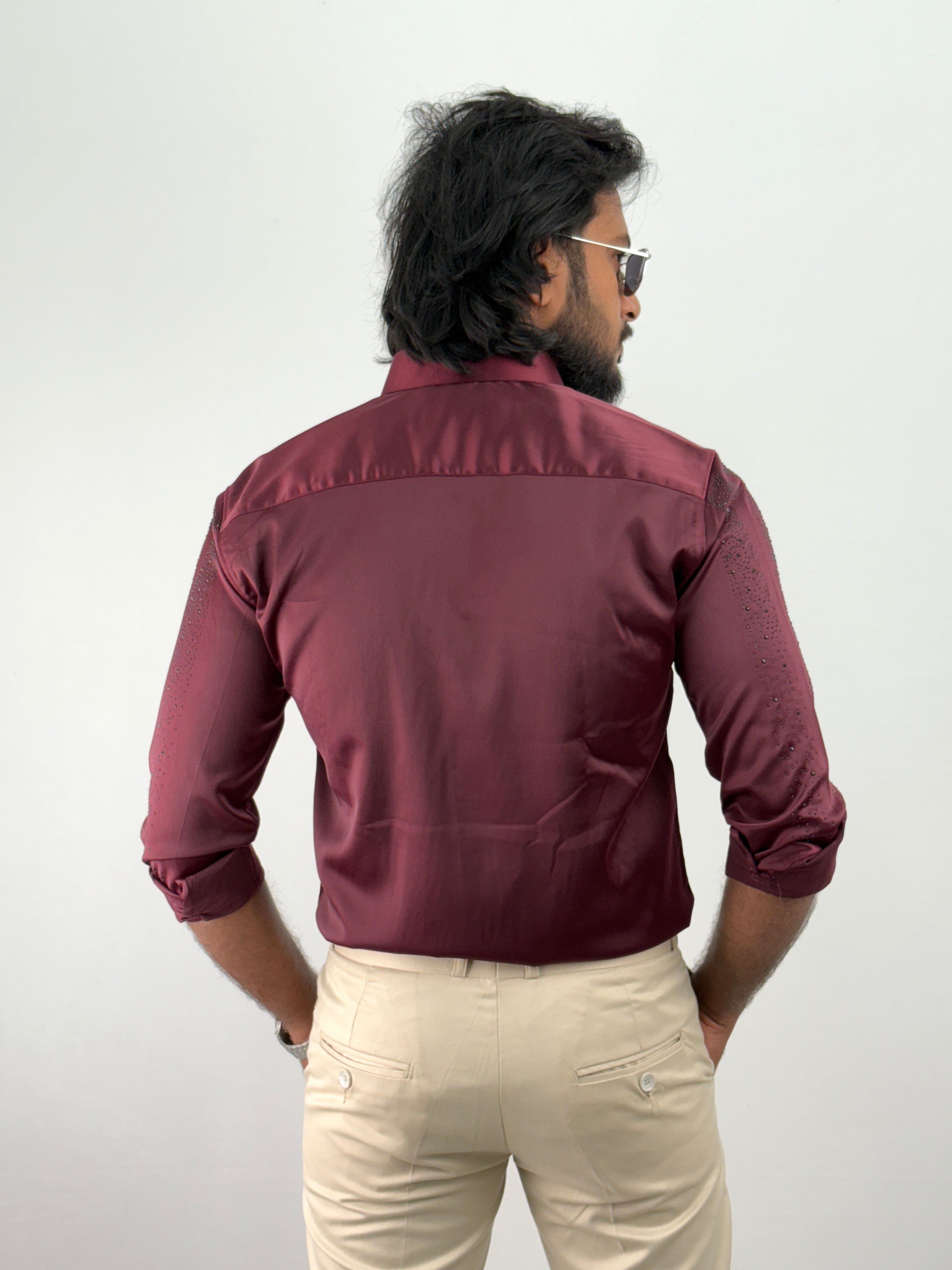 Maroon Designer Stone Work Shirt 5