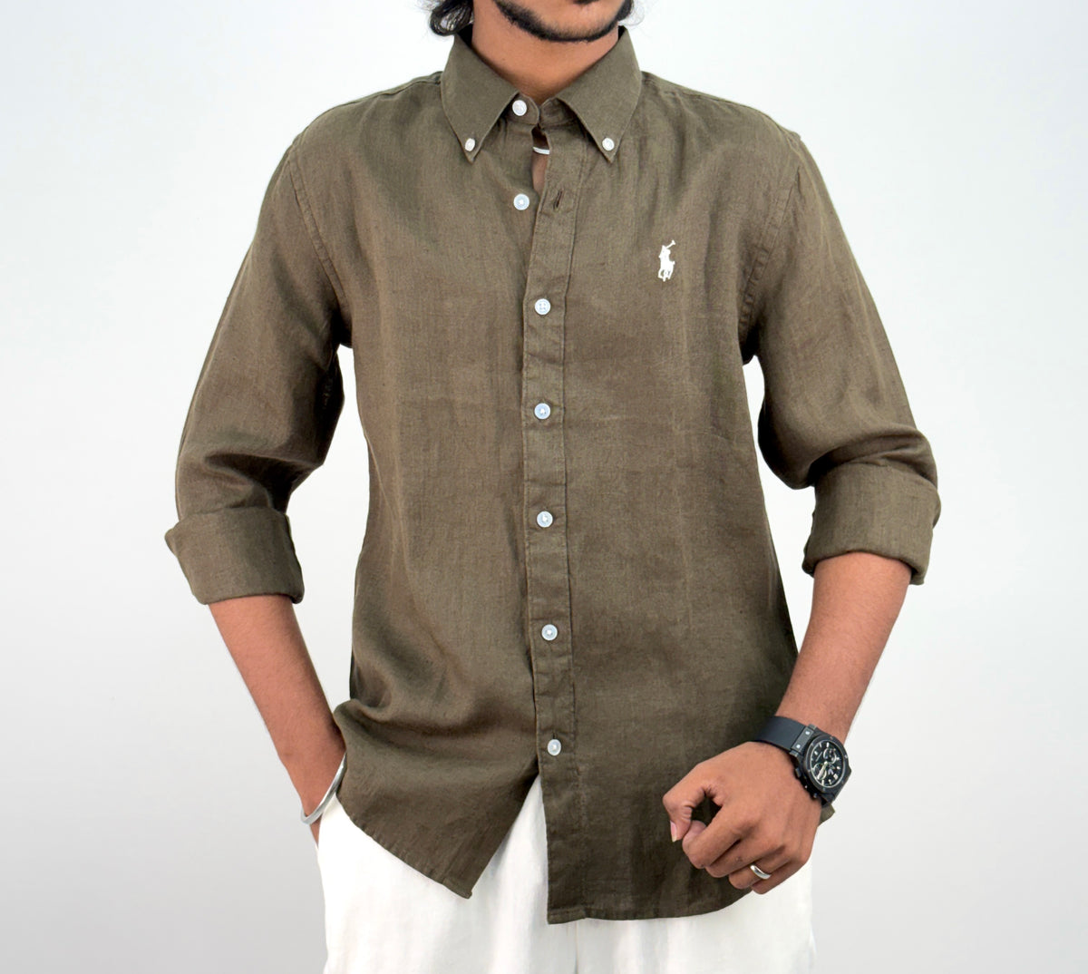 Olive Pure Linen Shirt 1