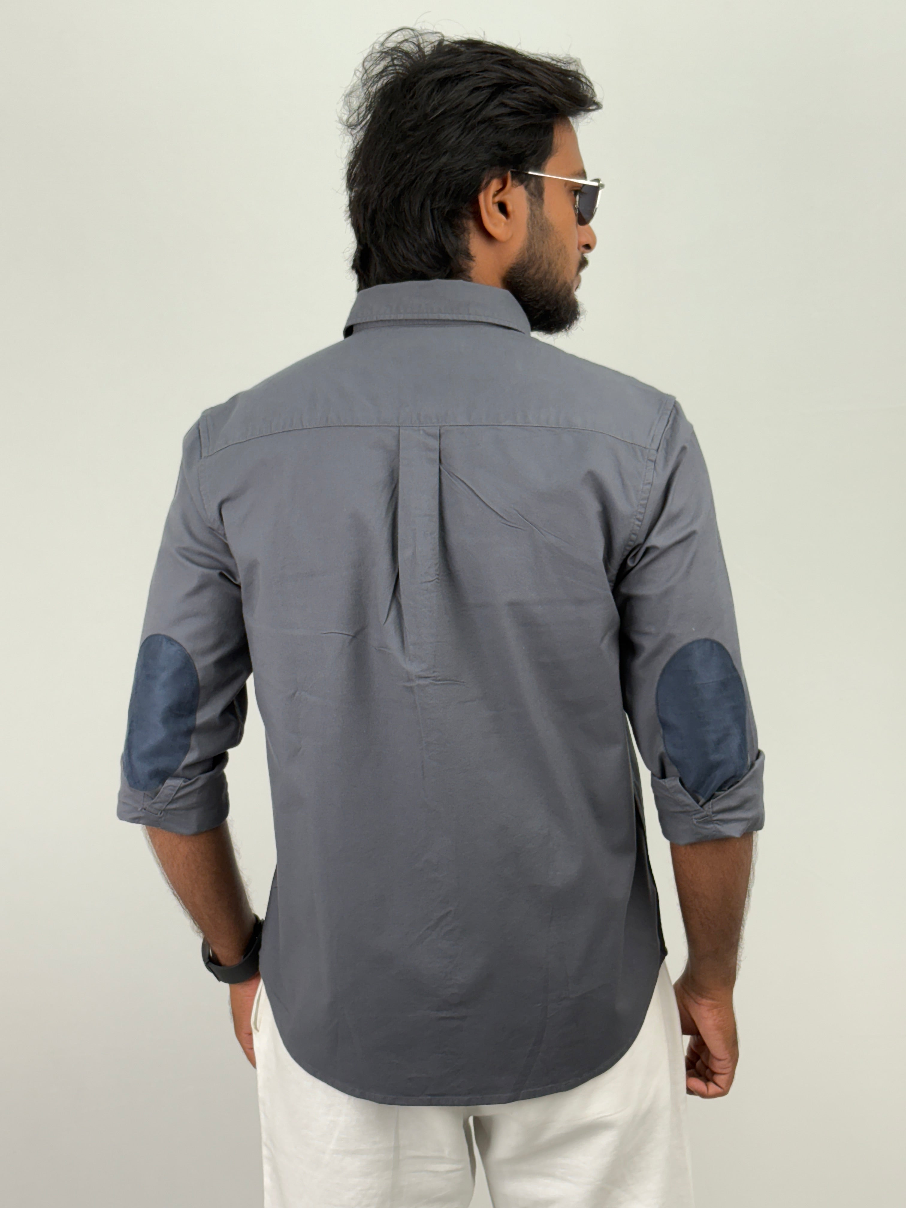 Dark Grey Elbow Patch Shirt