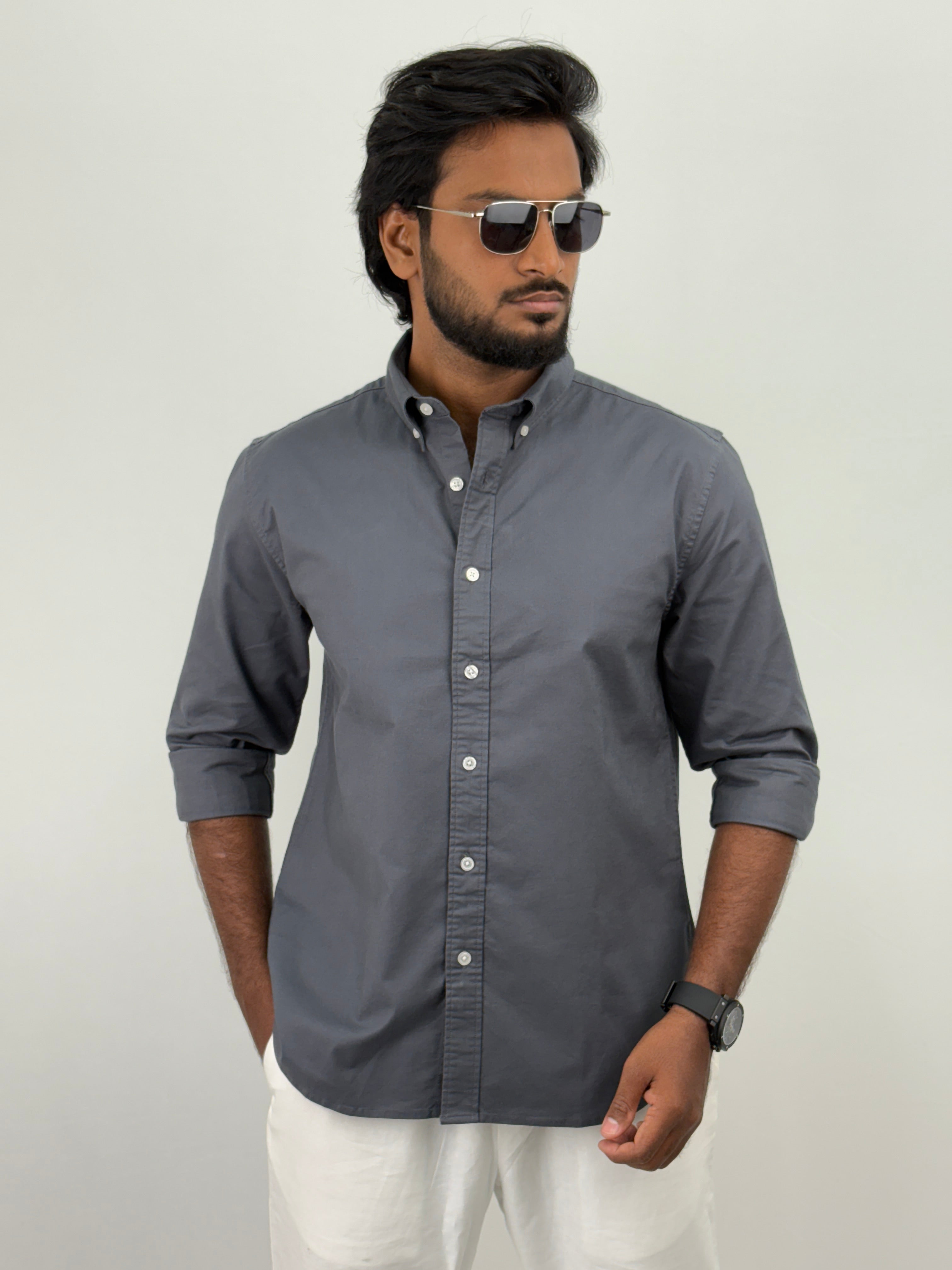 Dark Grey Elbow Patch Shirt