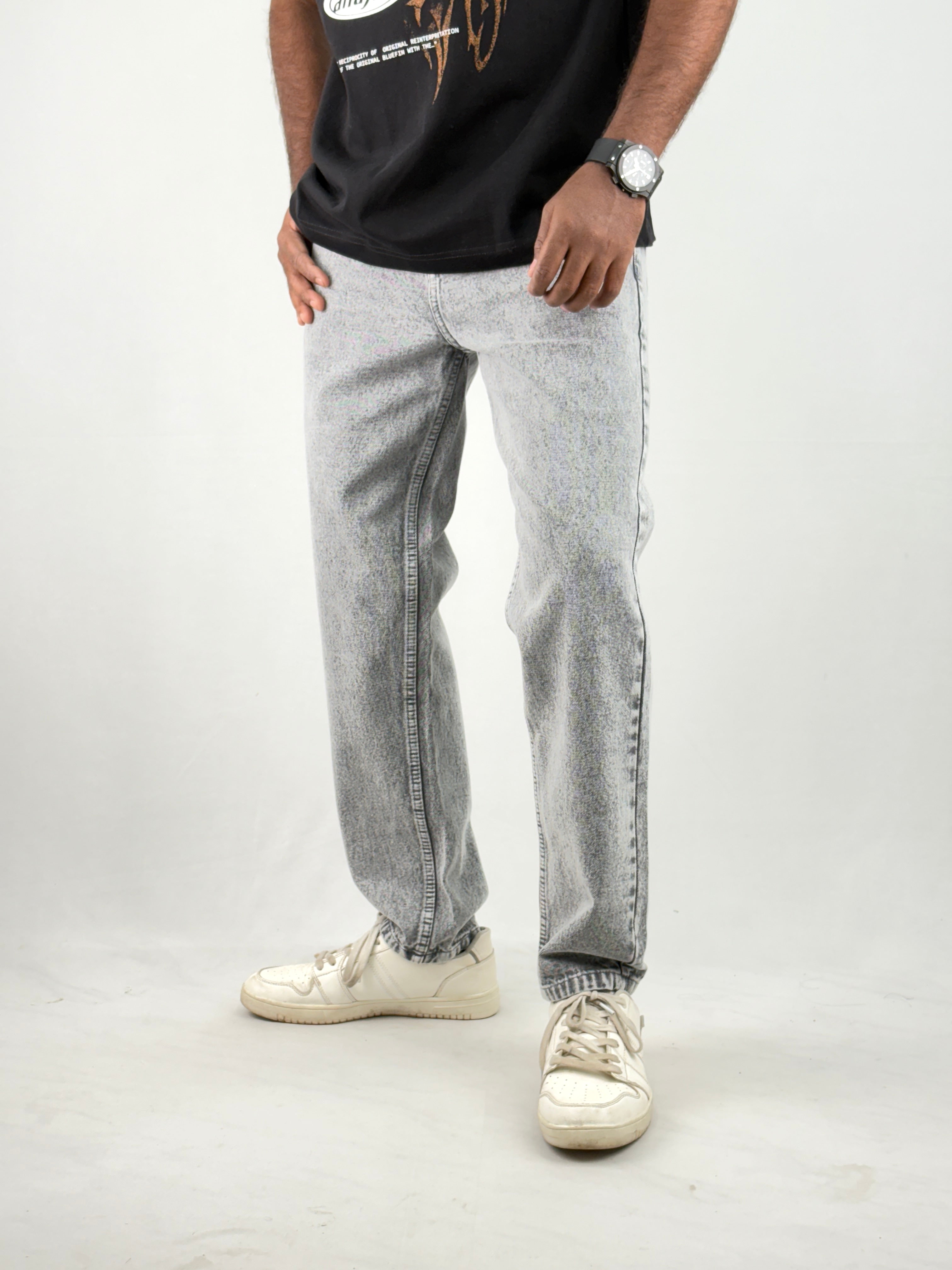 Light Grey Acid Wash Semi Baggy Jean