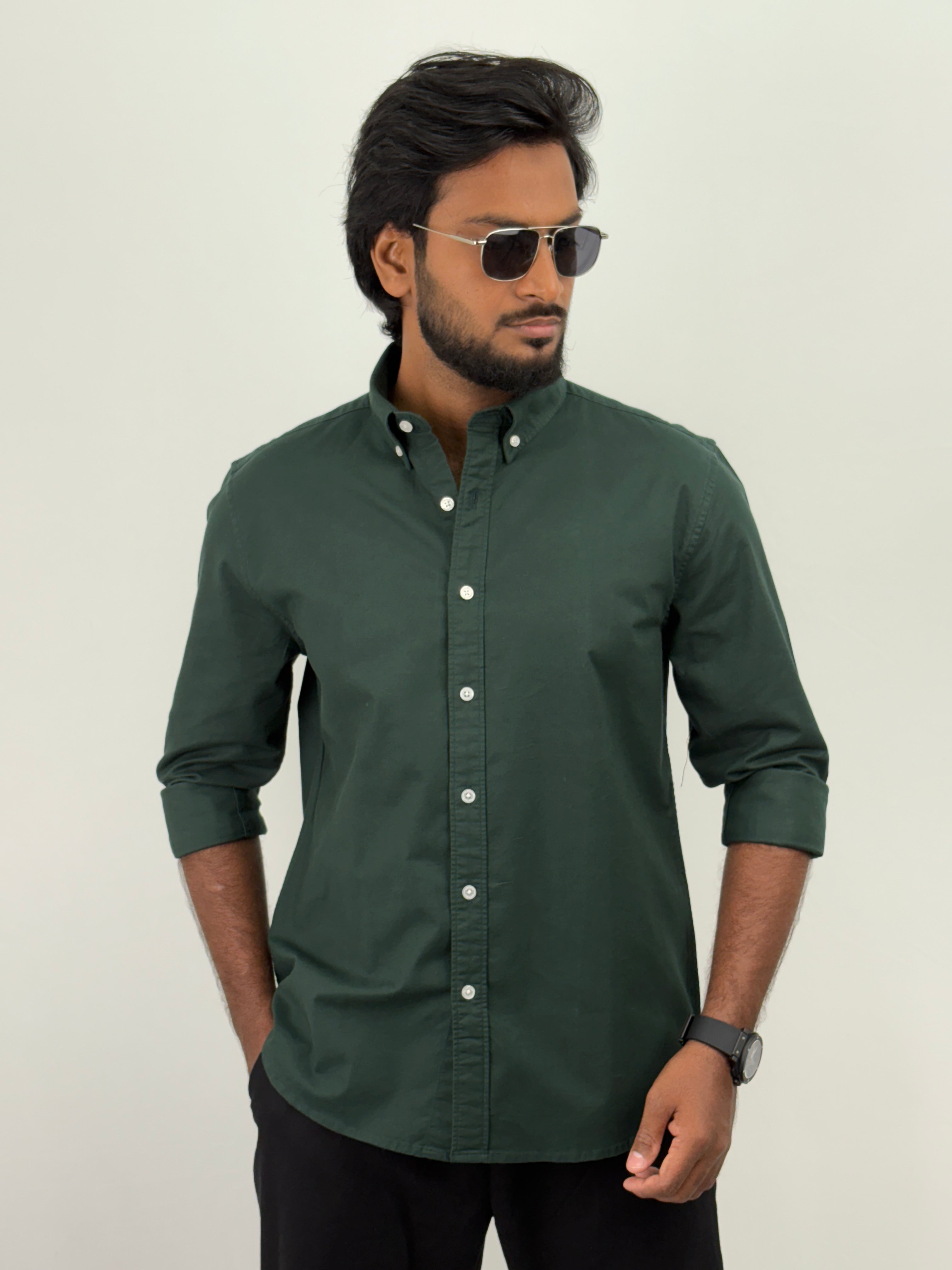 Dark Green Elbow Patch Shirt