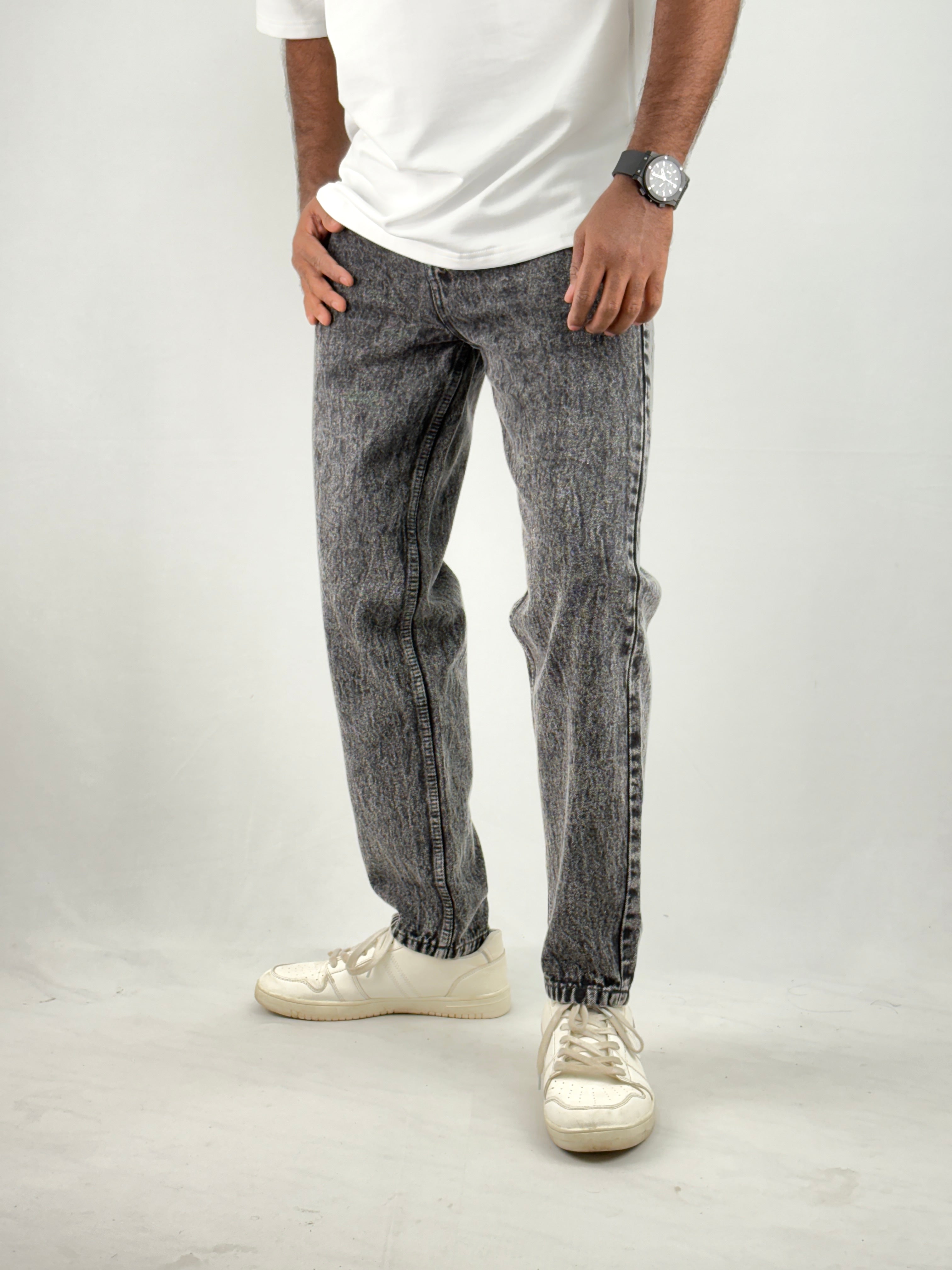 Dark Grey Acid Wash Semi Baggy Jean