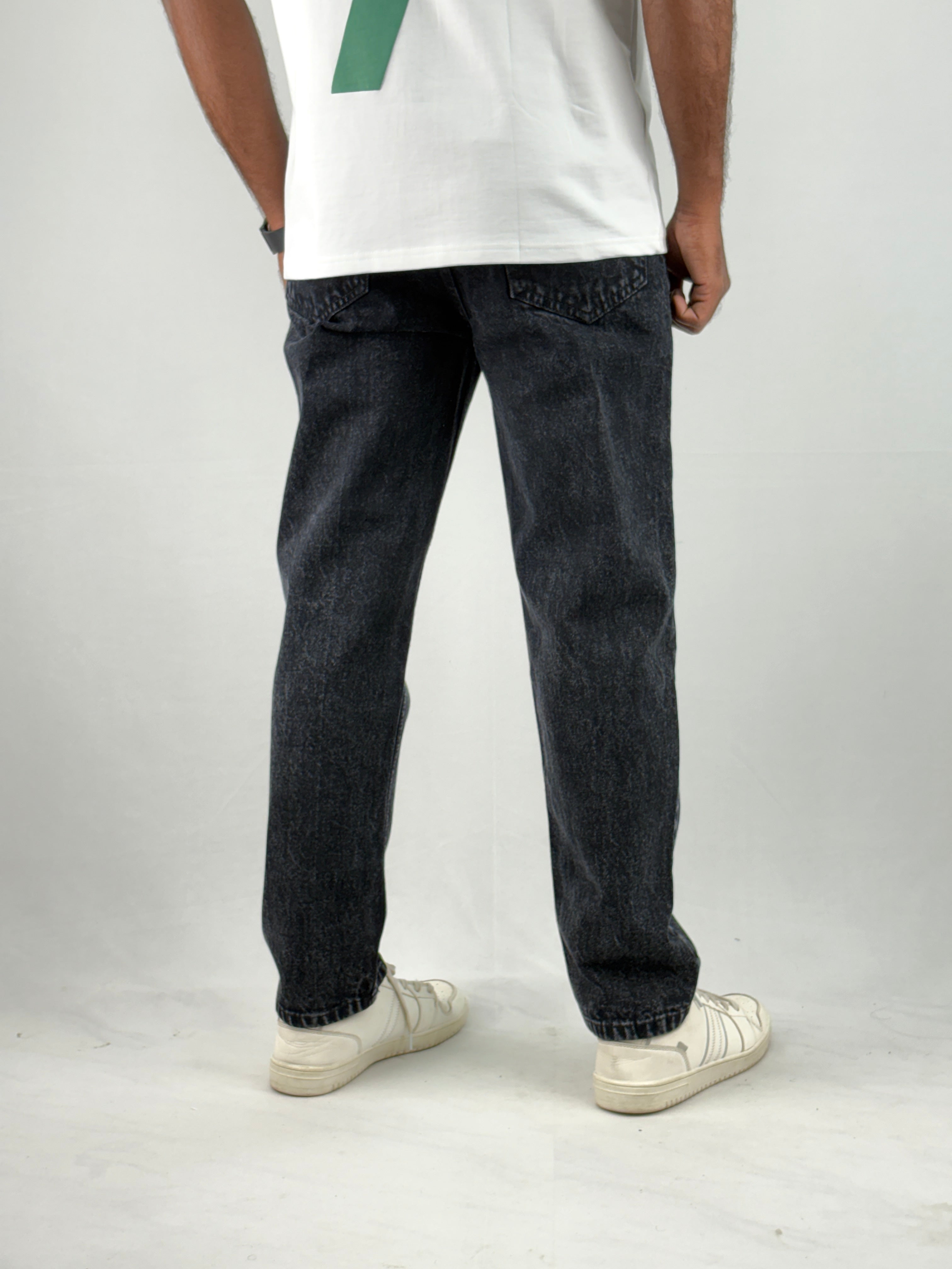Black Acid Wash Semi Baggy Jean