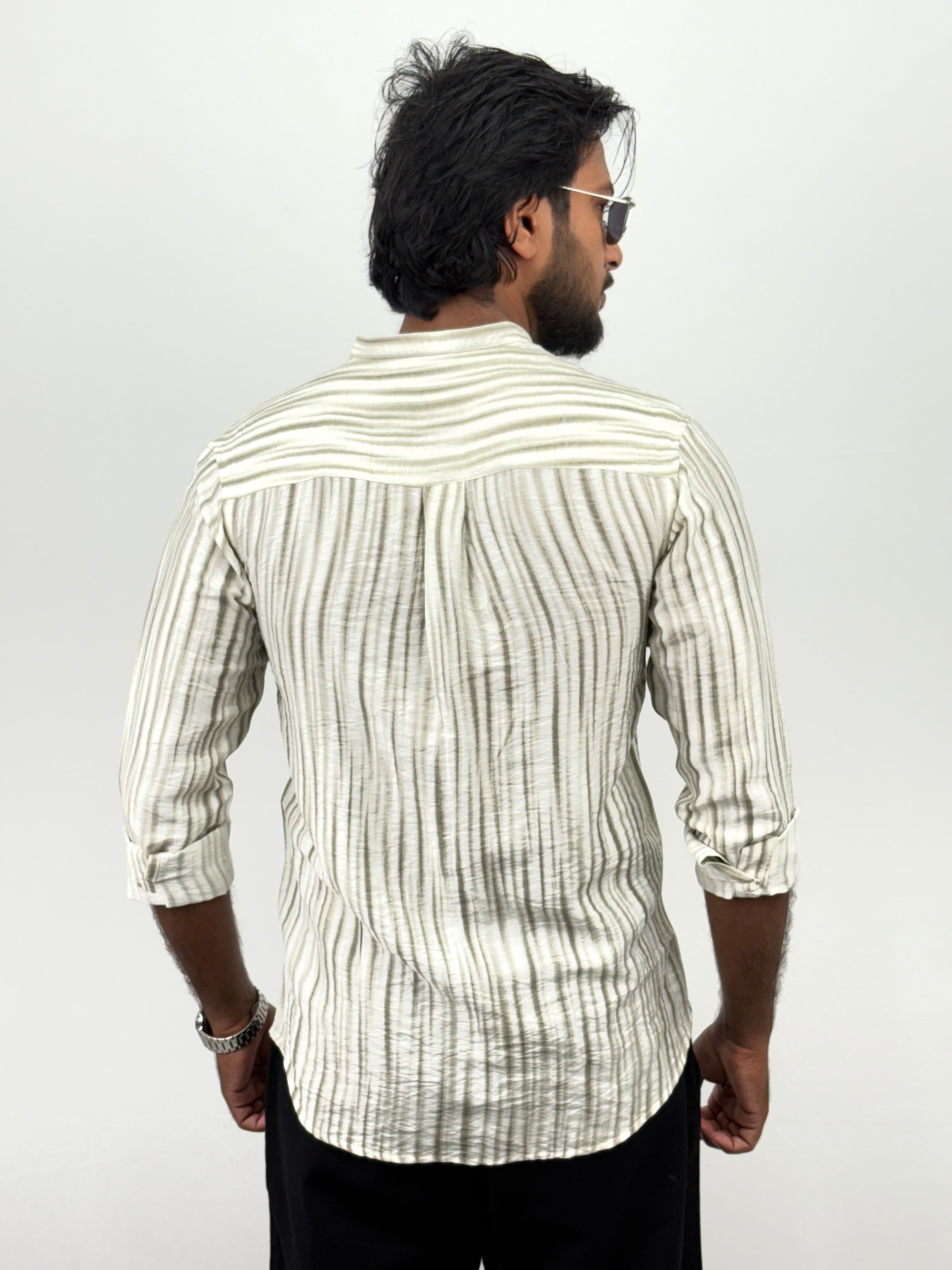 Olive Printed Mandrian Collar Shirt