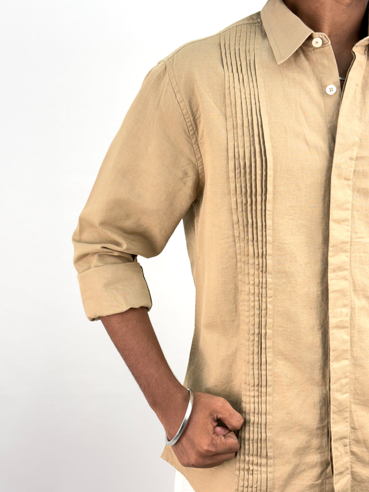 Khaki Embroidery Linen Shirt