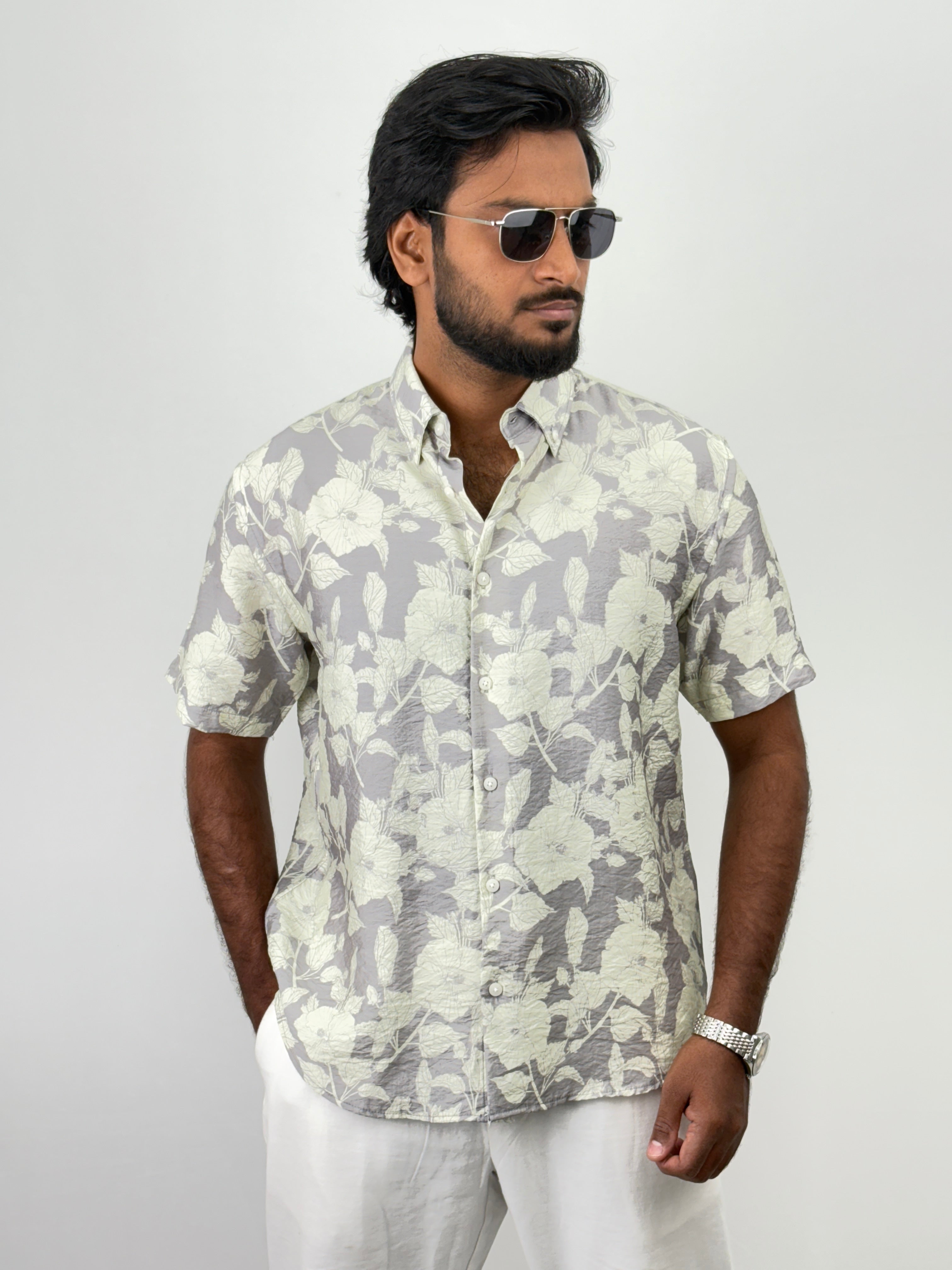 Grey Half Sleeve Printed Shirt
