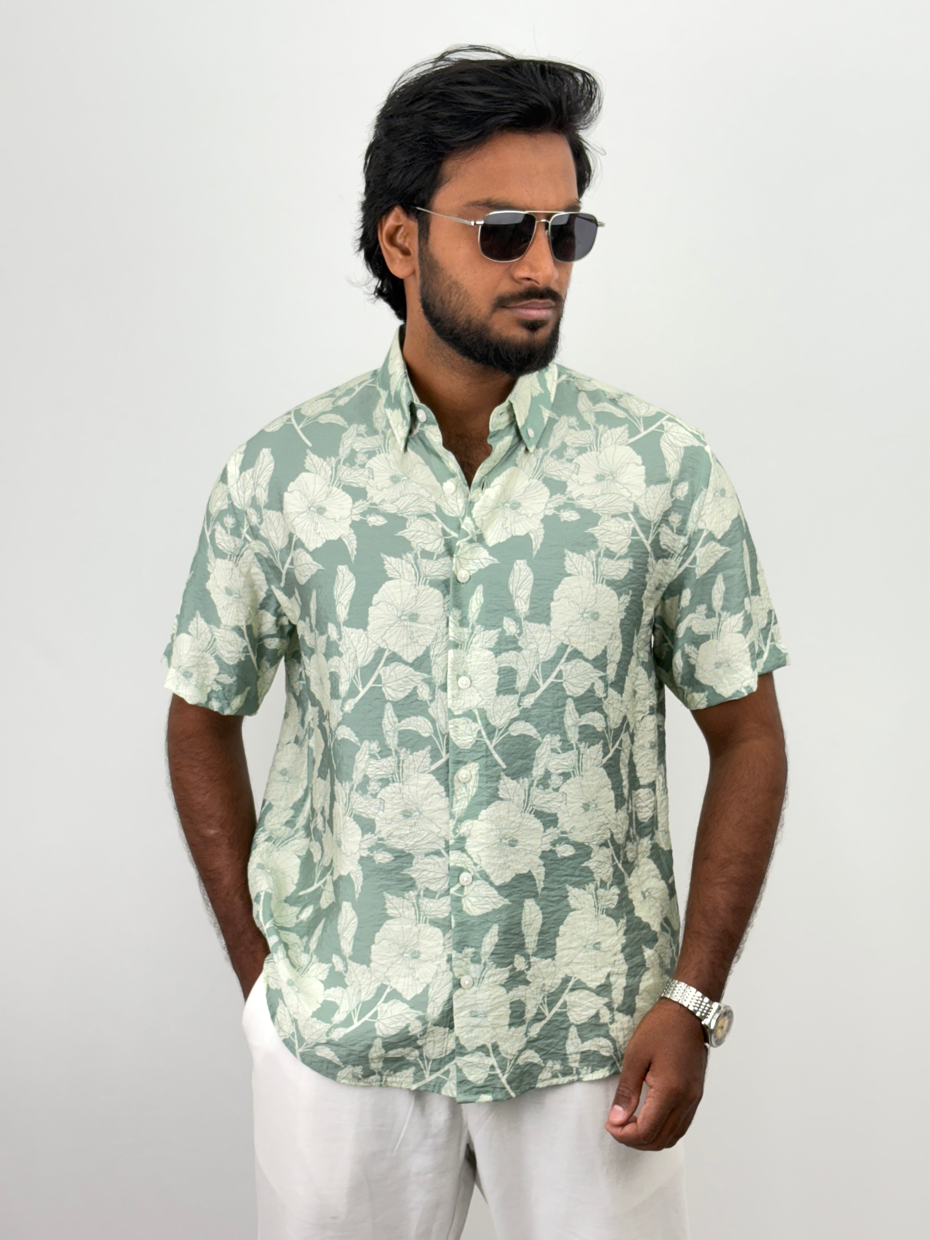 Green Half Sleeve Printed Shirt