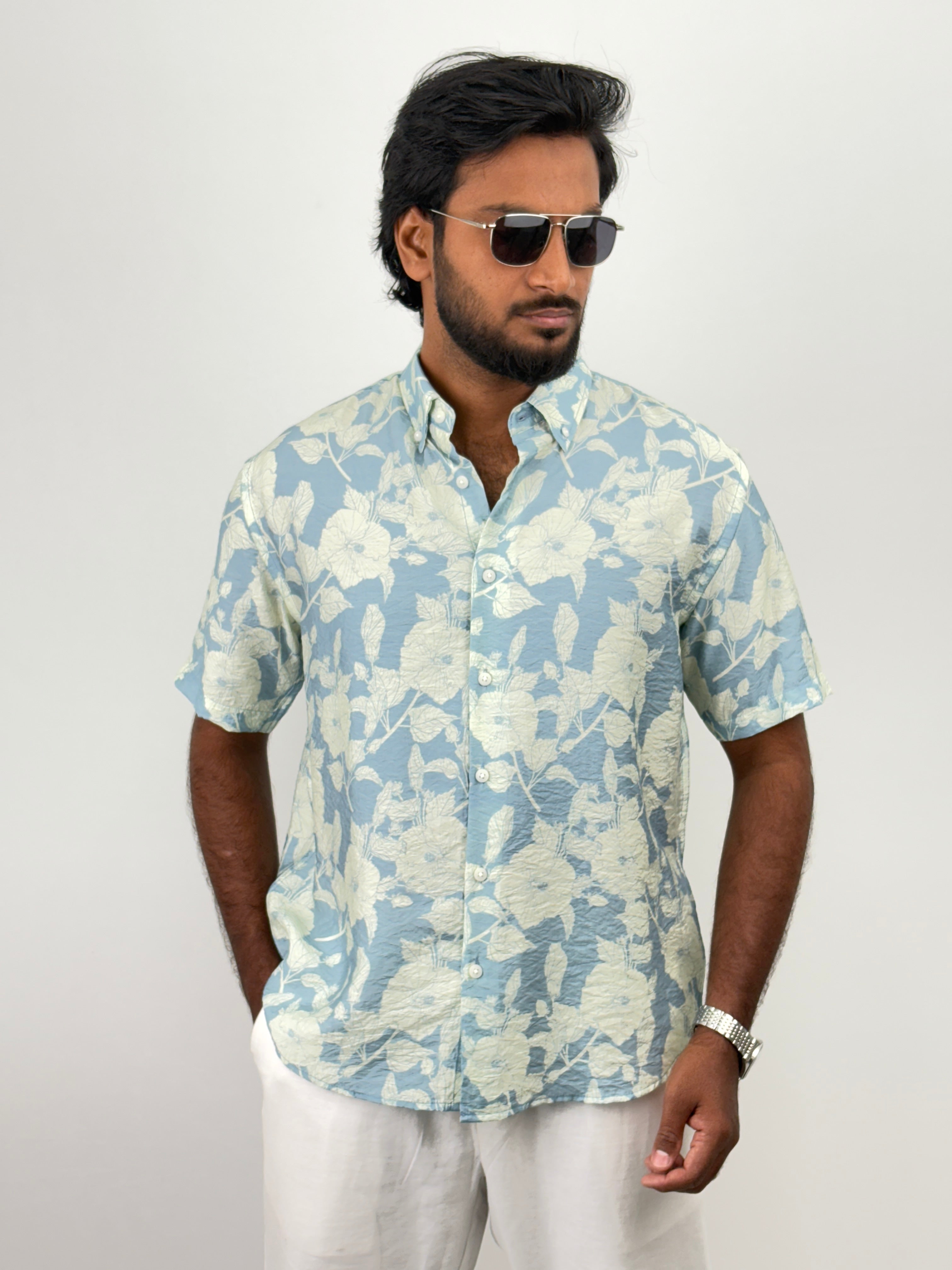 Blue Half Sleeve Printed Shirt