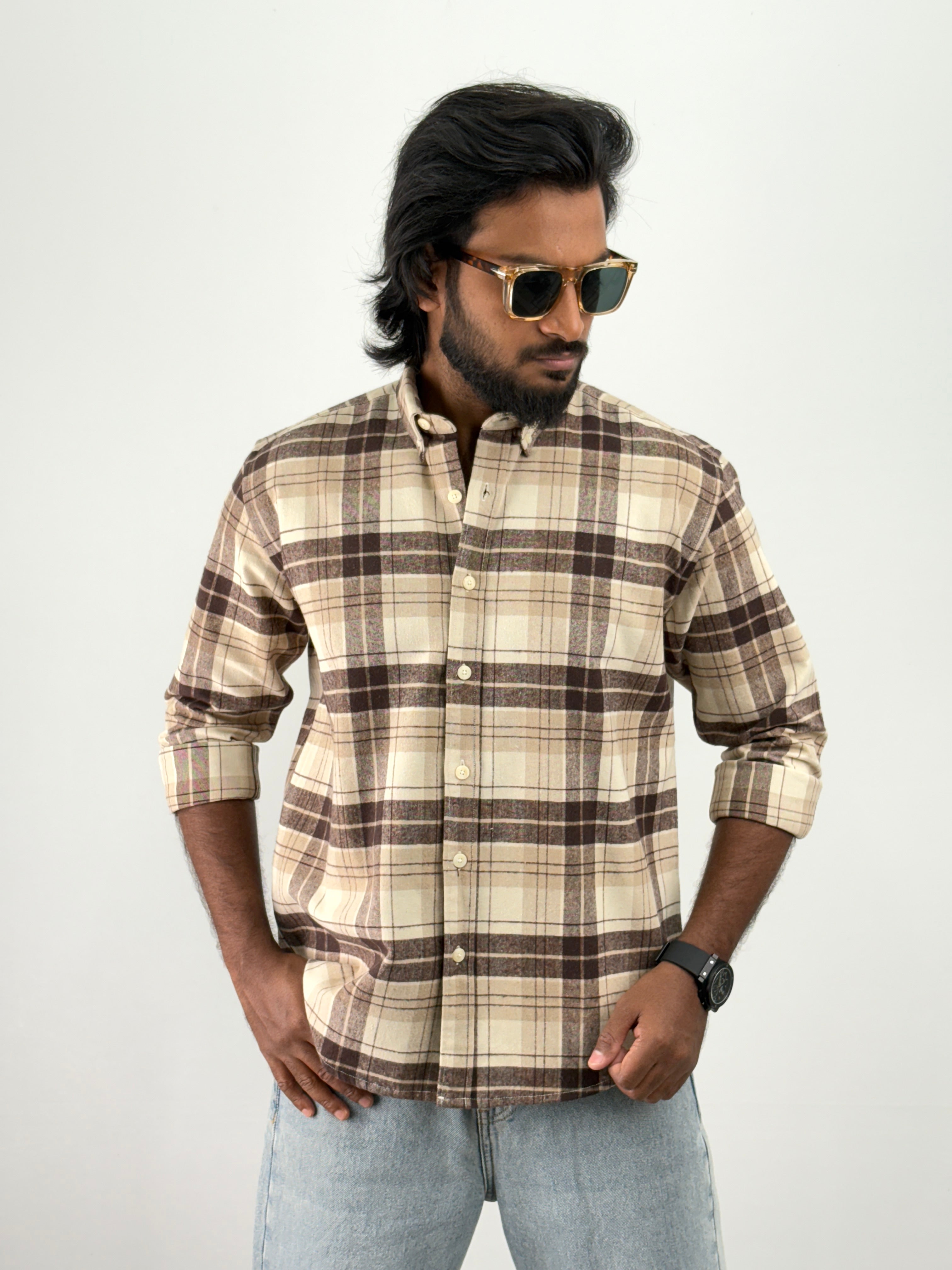 Beige Brown Flannel Shirt