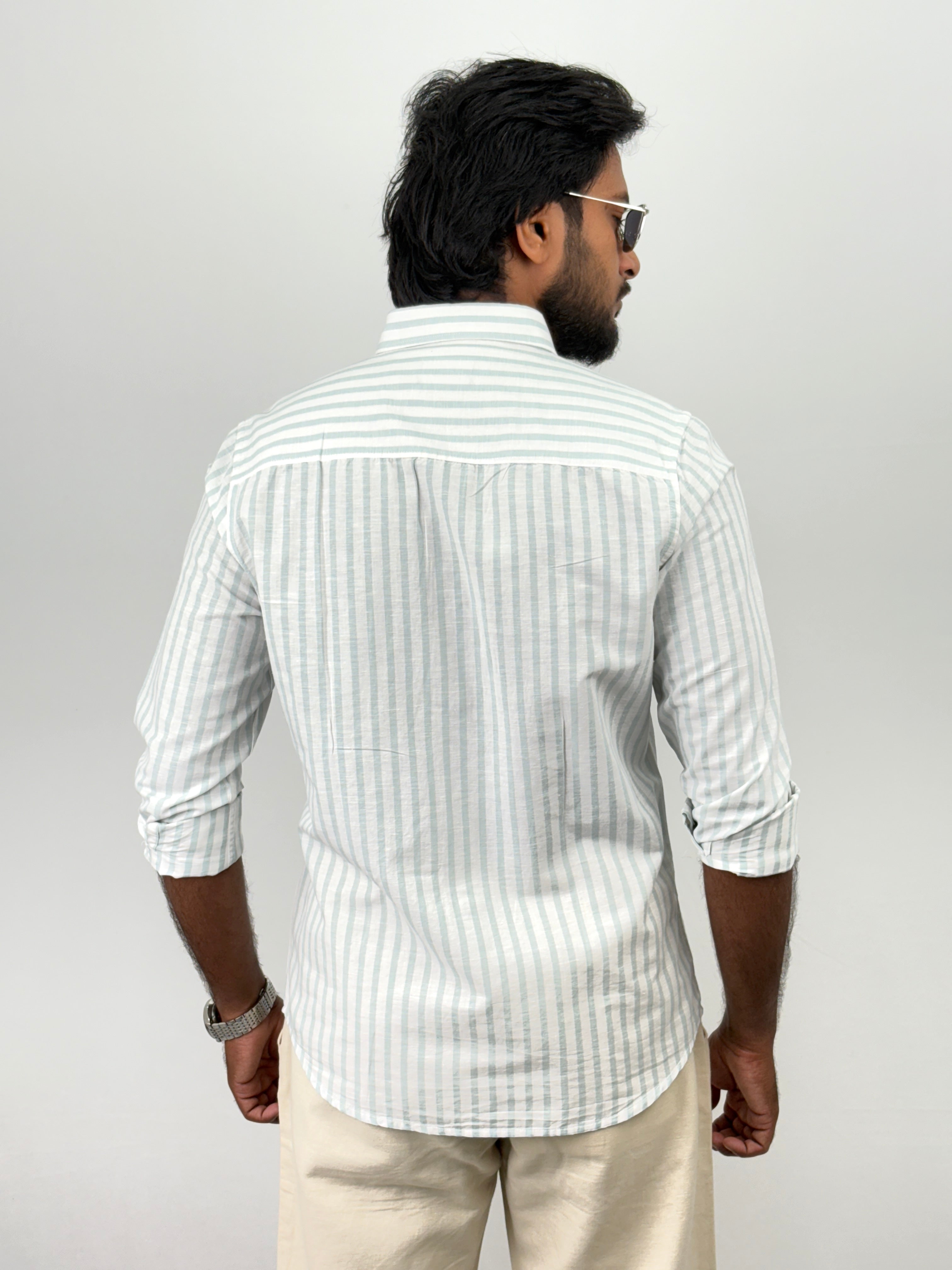 White Aqua Linen Stripe shirt