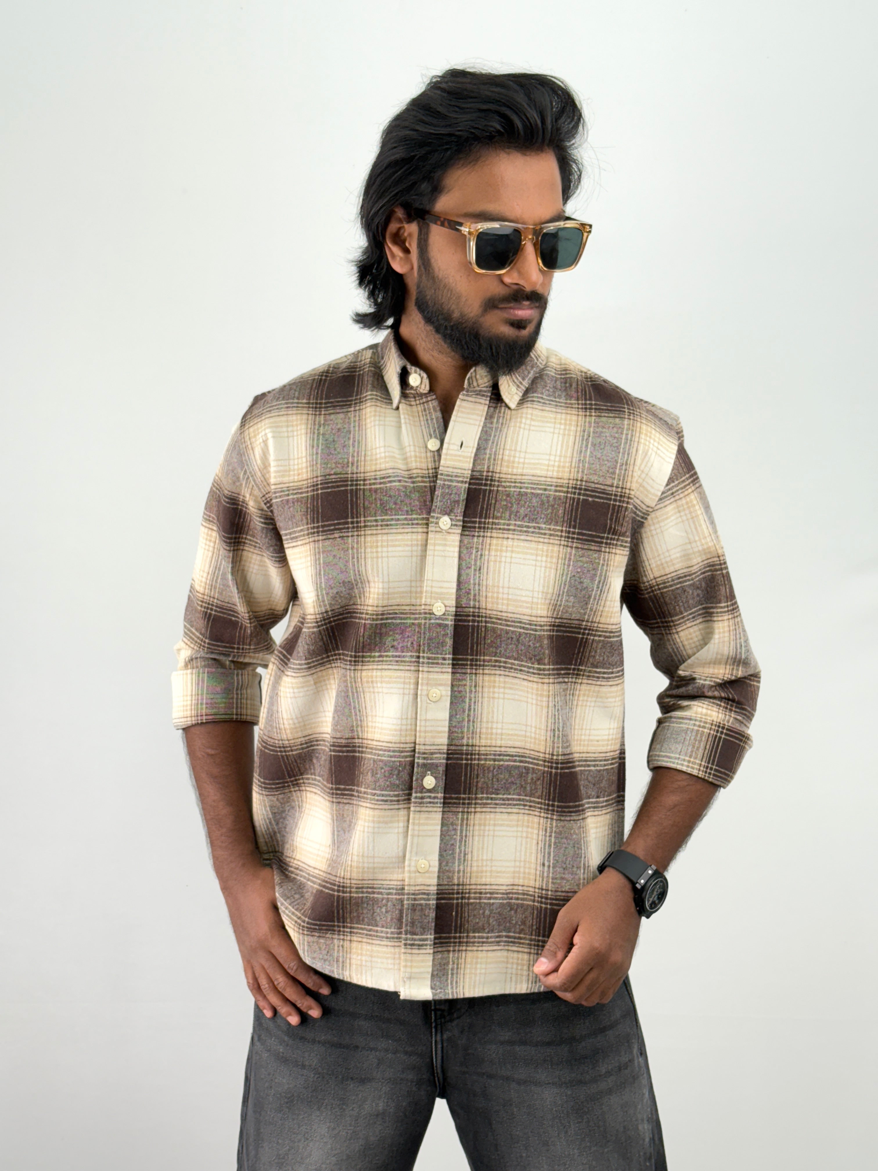Brown Beige Flannel Shirt