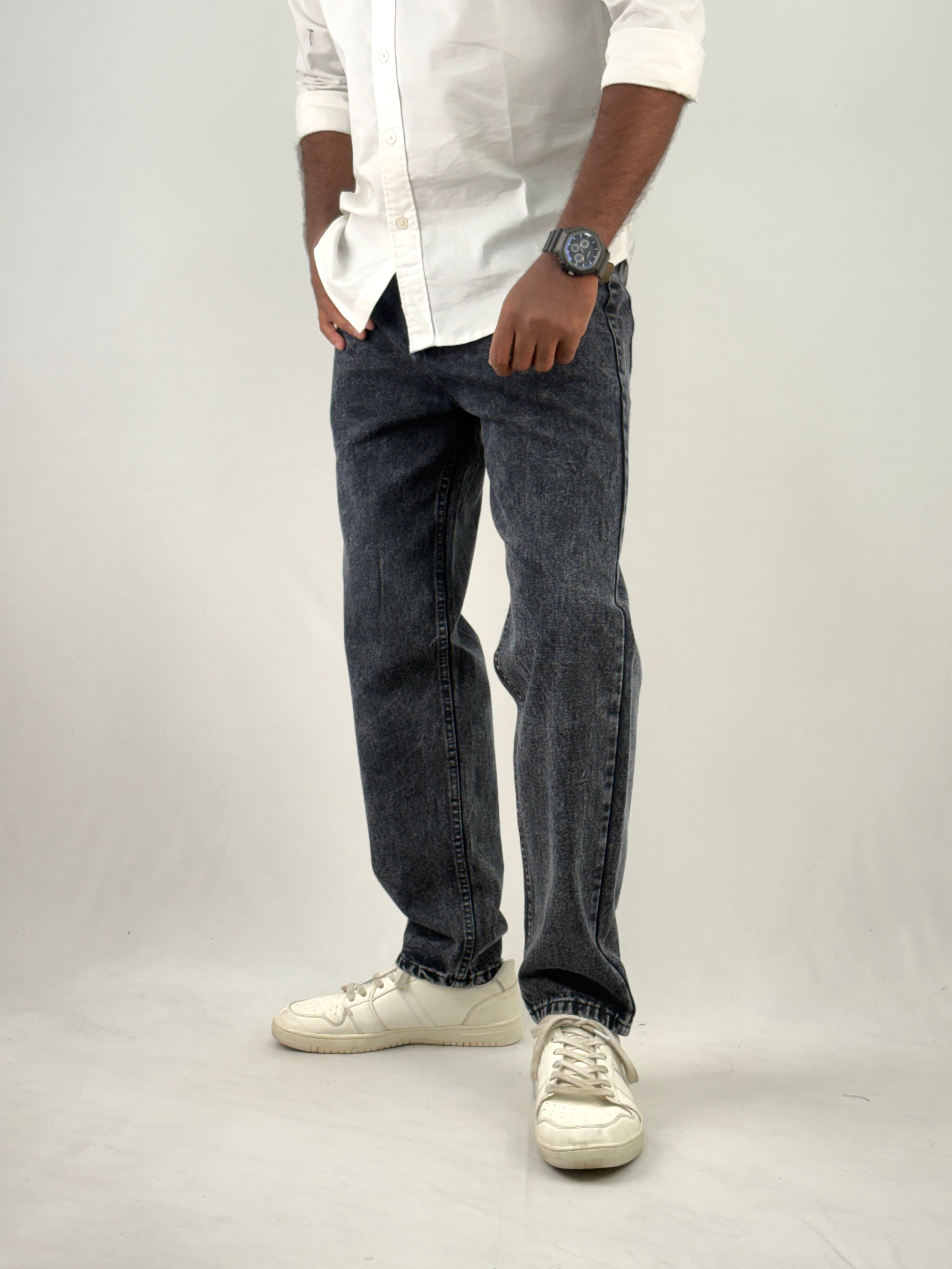 Black Acid Wash Semi Baggy Jean 2