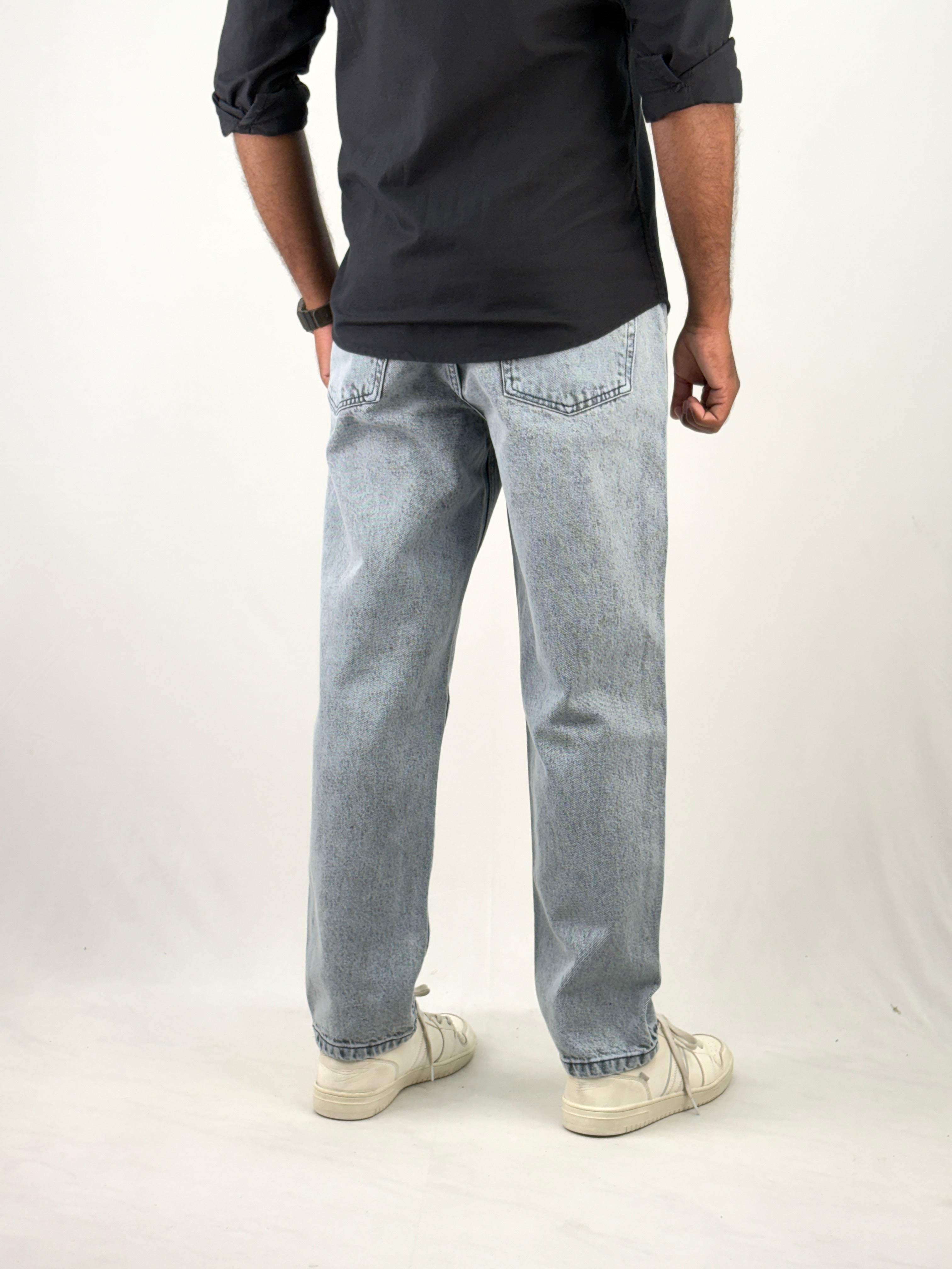 Light Grey Acid Wash Semi Baggy Jean 2