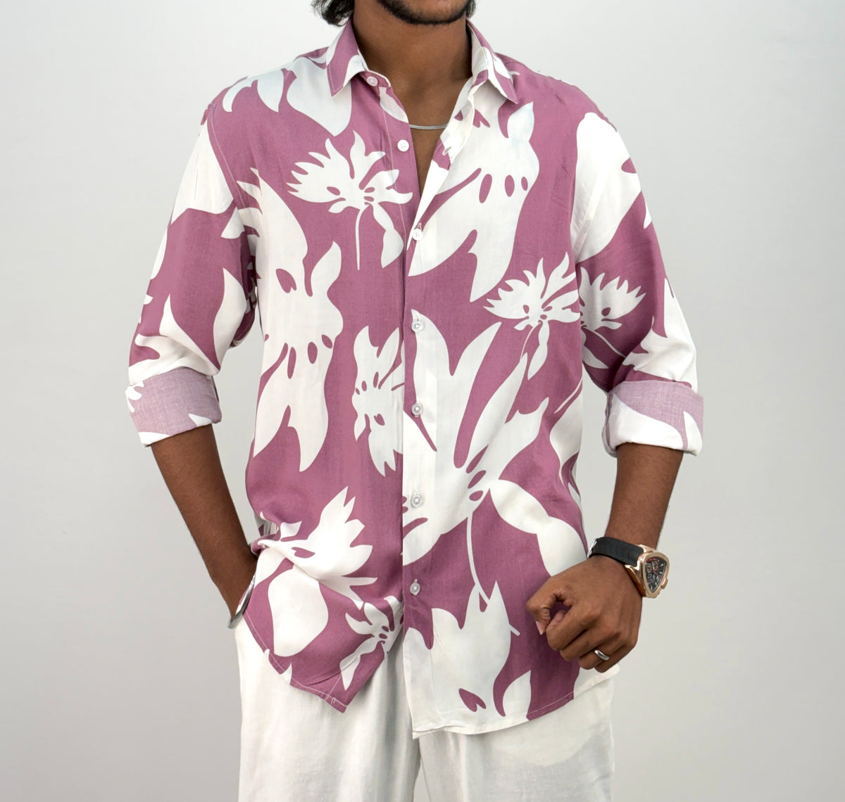 Pink Viscose Printed Shirt 1