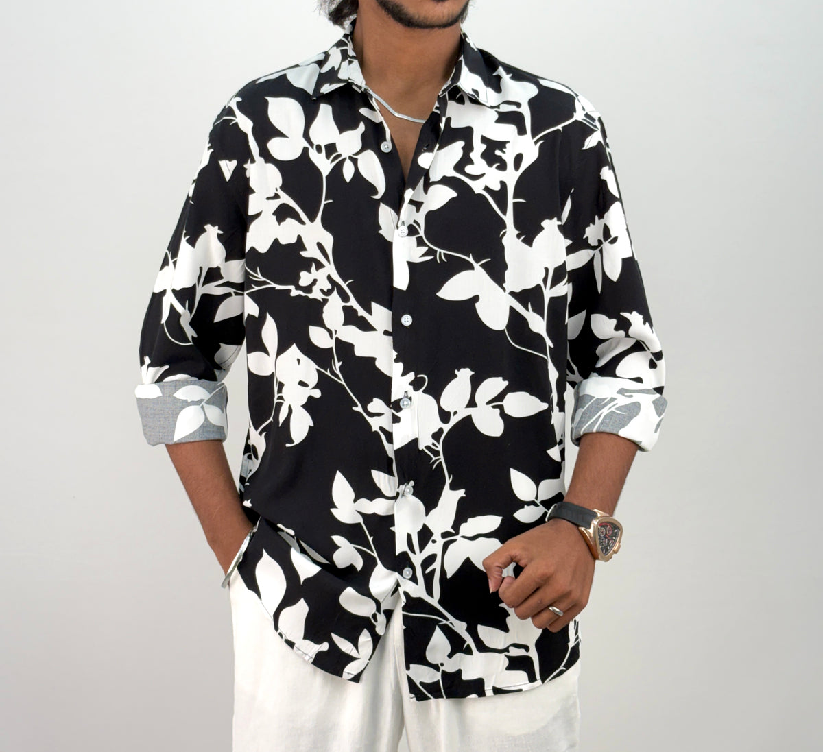 Black Viscose Printed Shirt 1