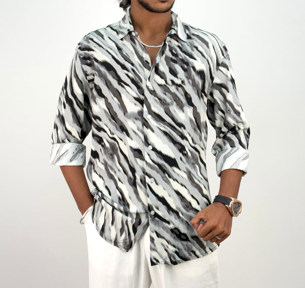 Grey Viscose Printed Shirt