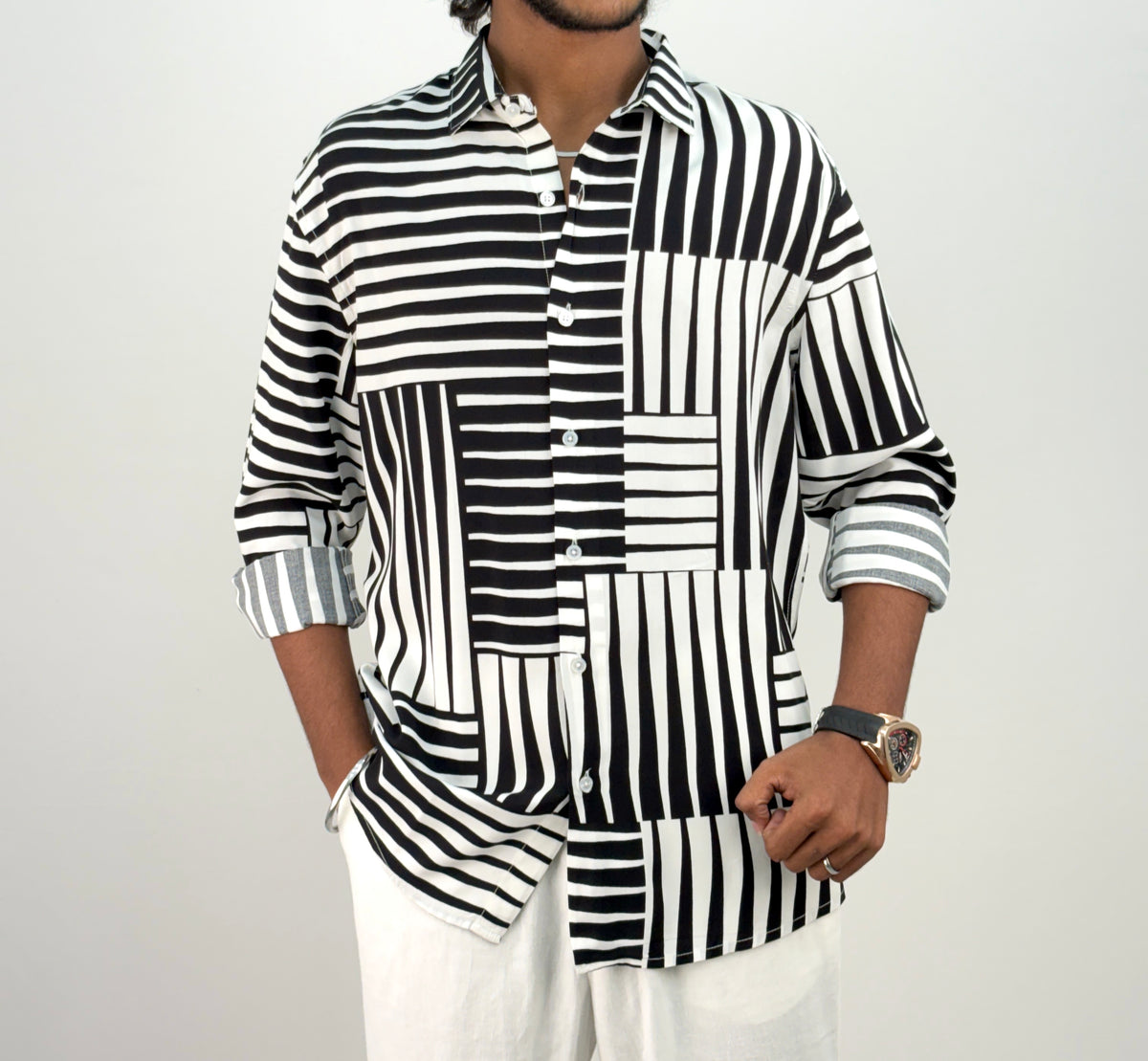 Black Viscose Printed Shirt 1