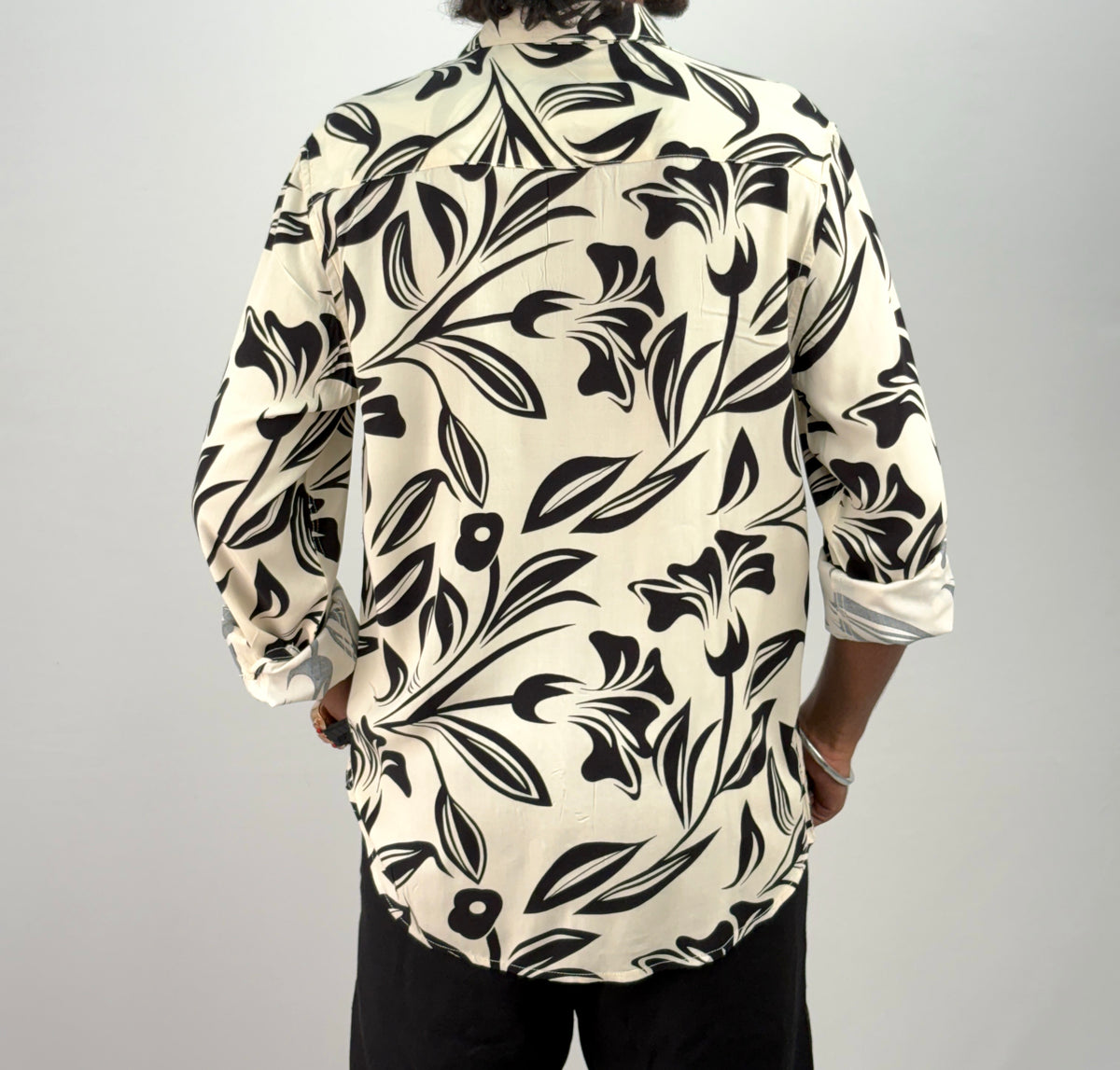 Beige Black Viscose Printed Shirt