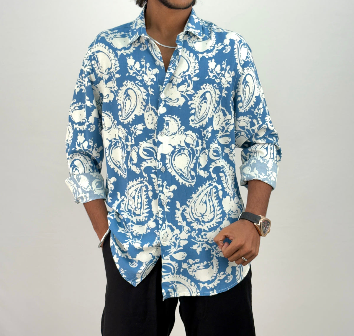 Blue Viscose Printed Shirt 1