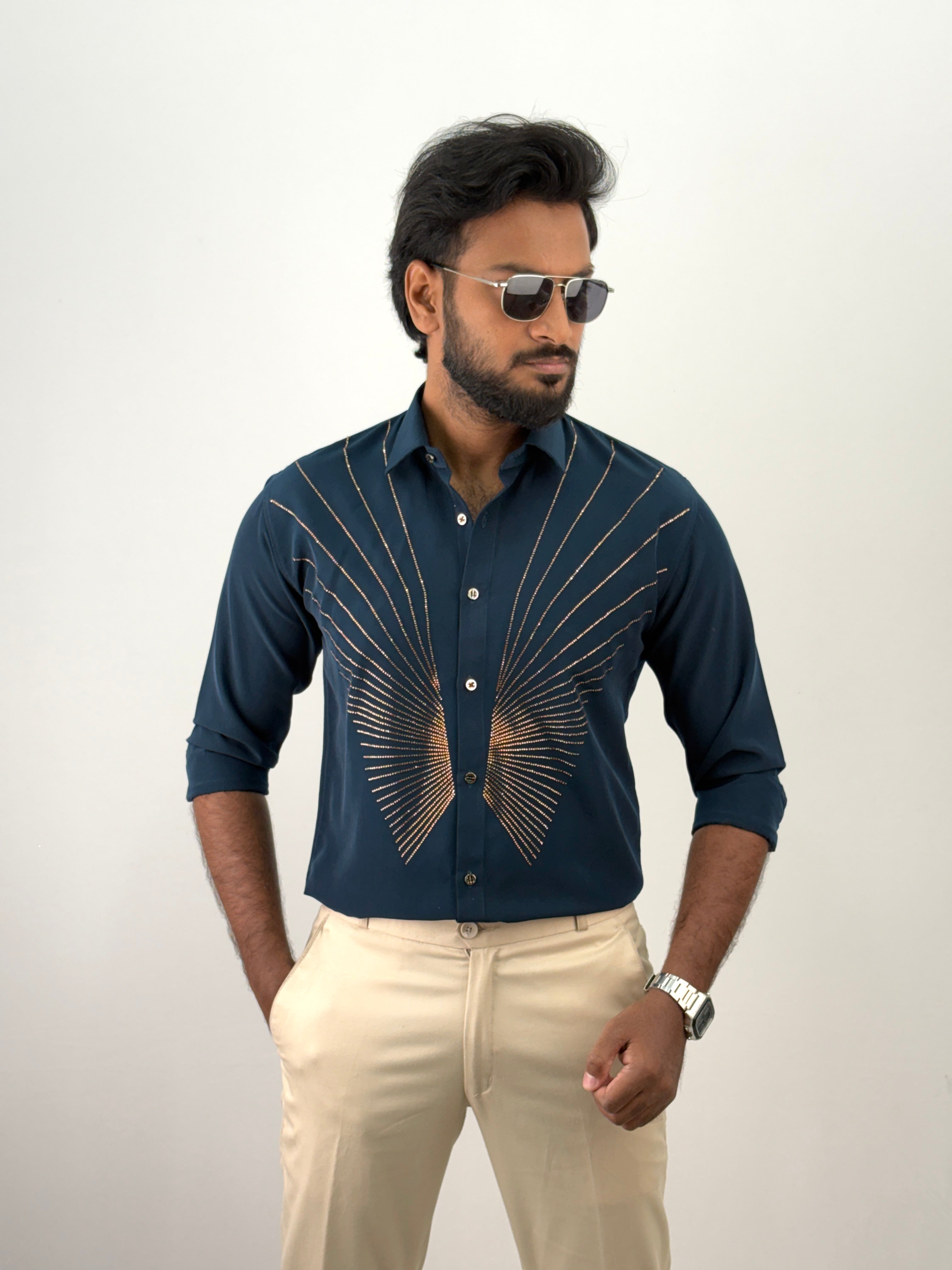 Peacock Designer Stone Work Shirt 14