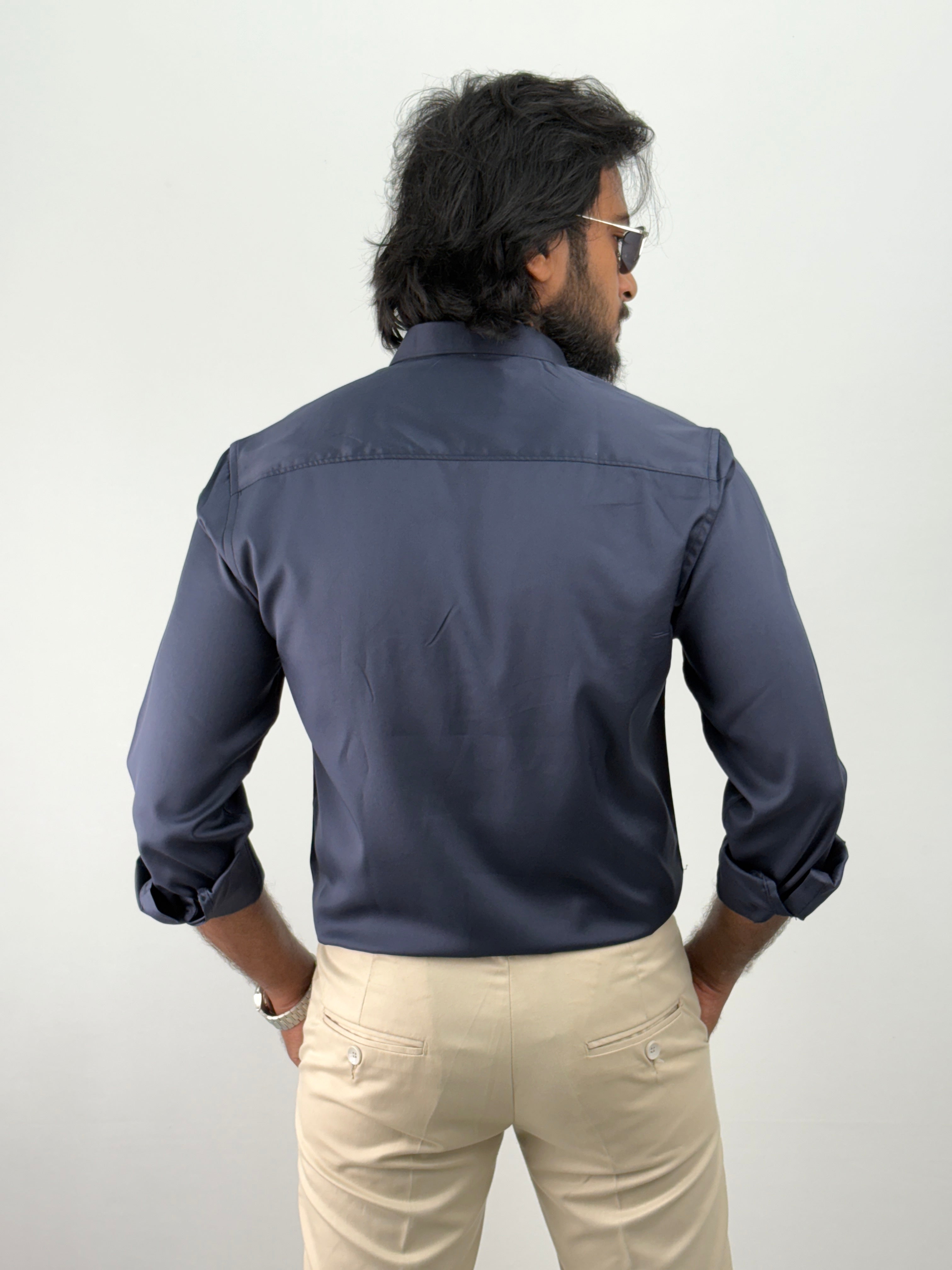 Navy Designer Stone Work Shirt