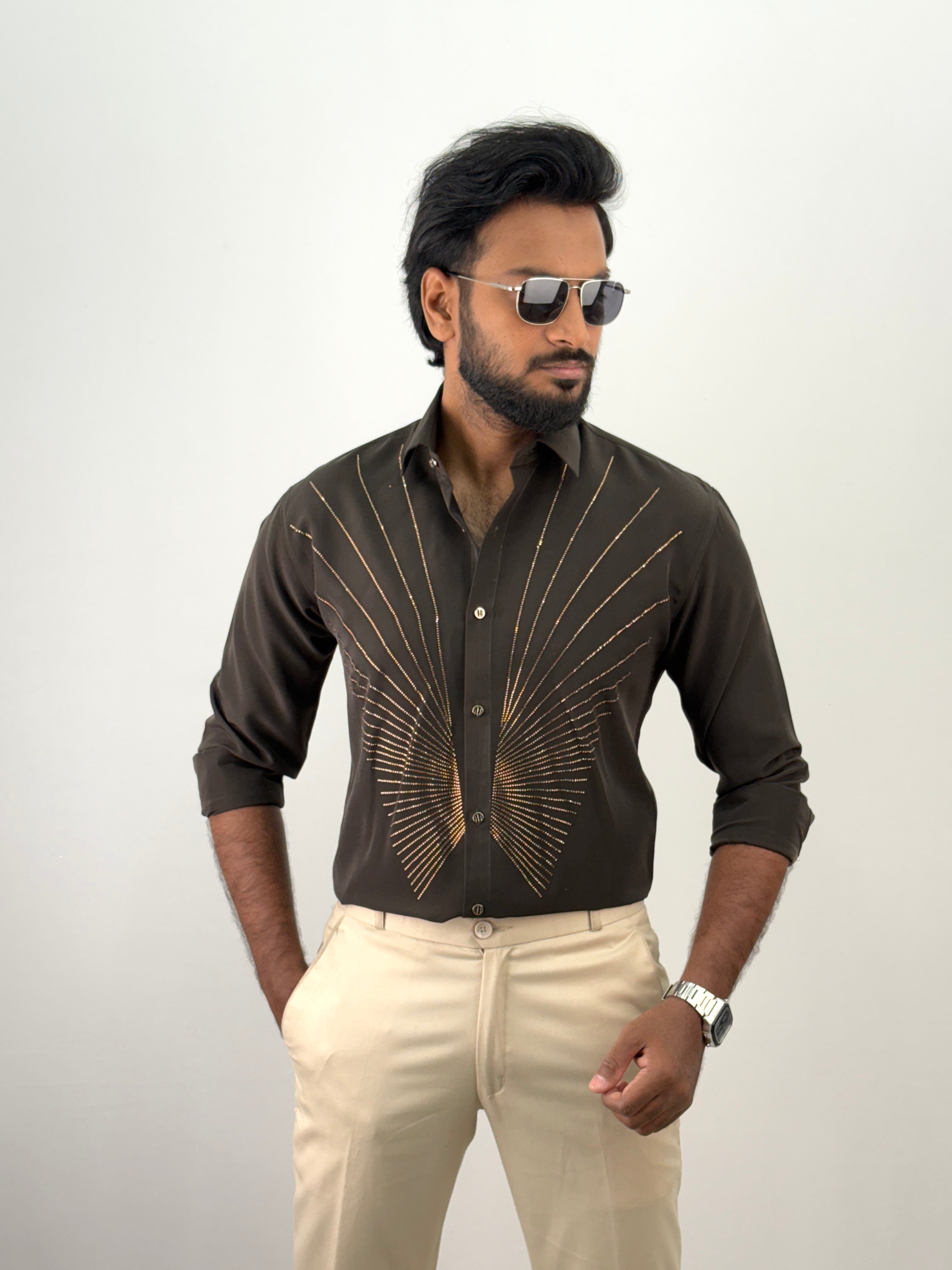 Coffee Designer Stone Work Shirt 14