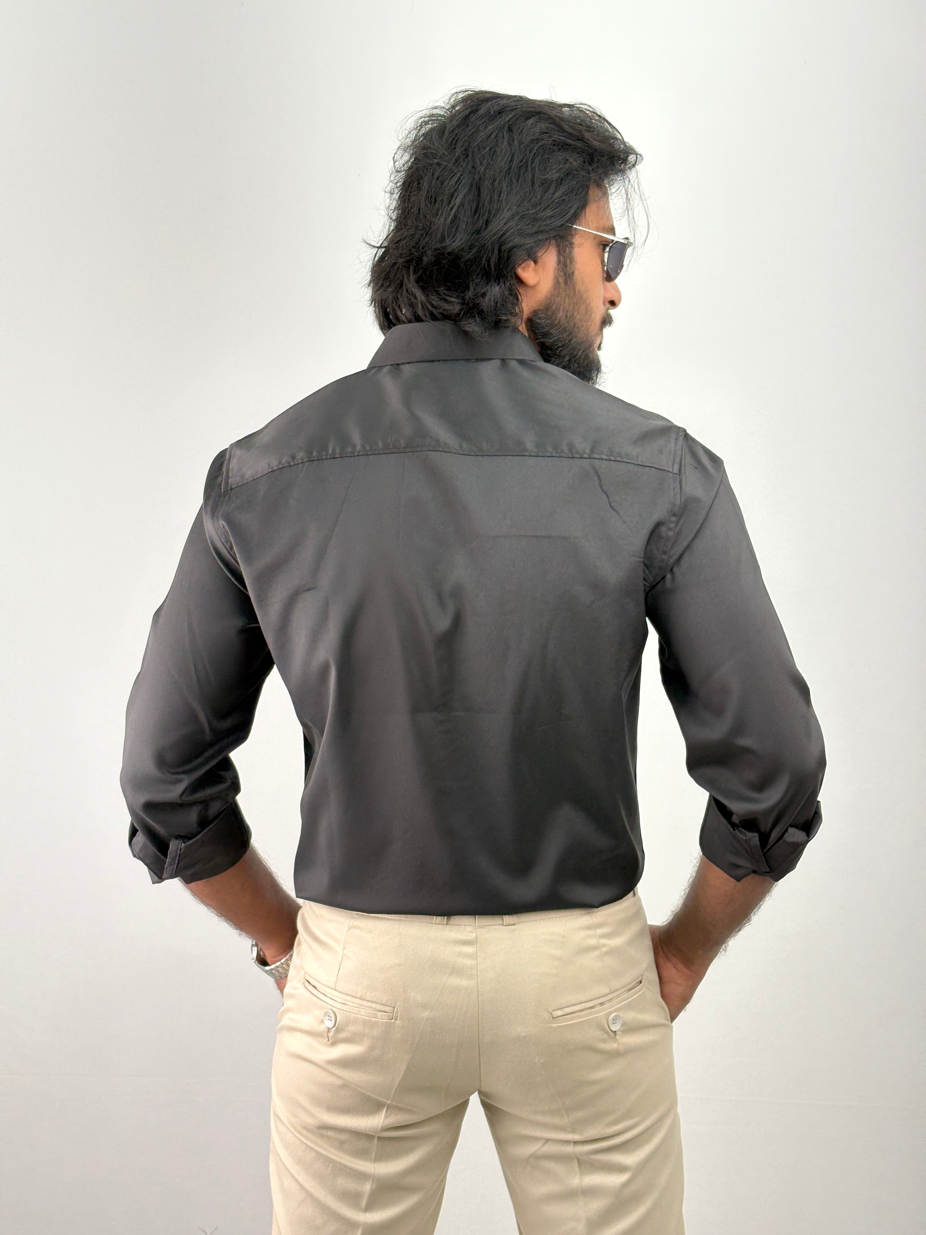 Black Designer Stone Work Shirt