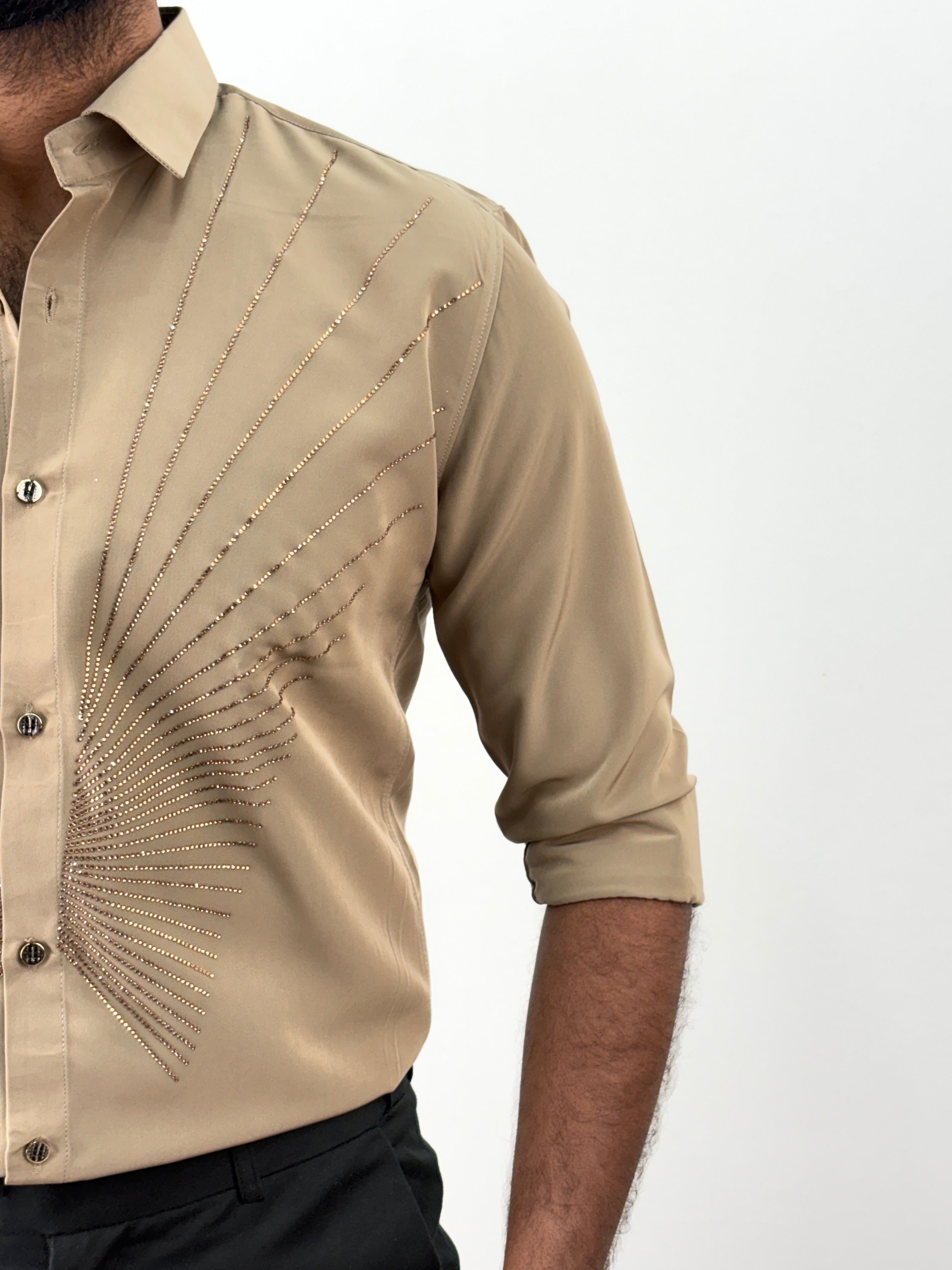 Beige Designer Stone Work Shirt 14