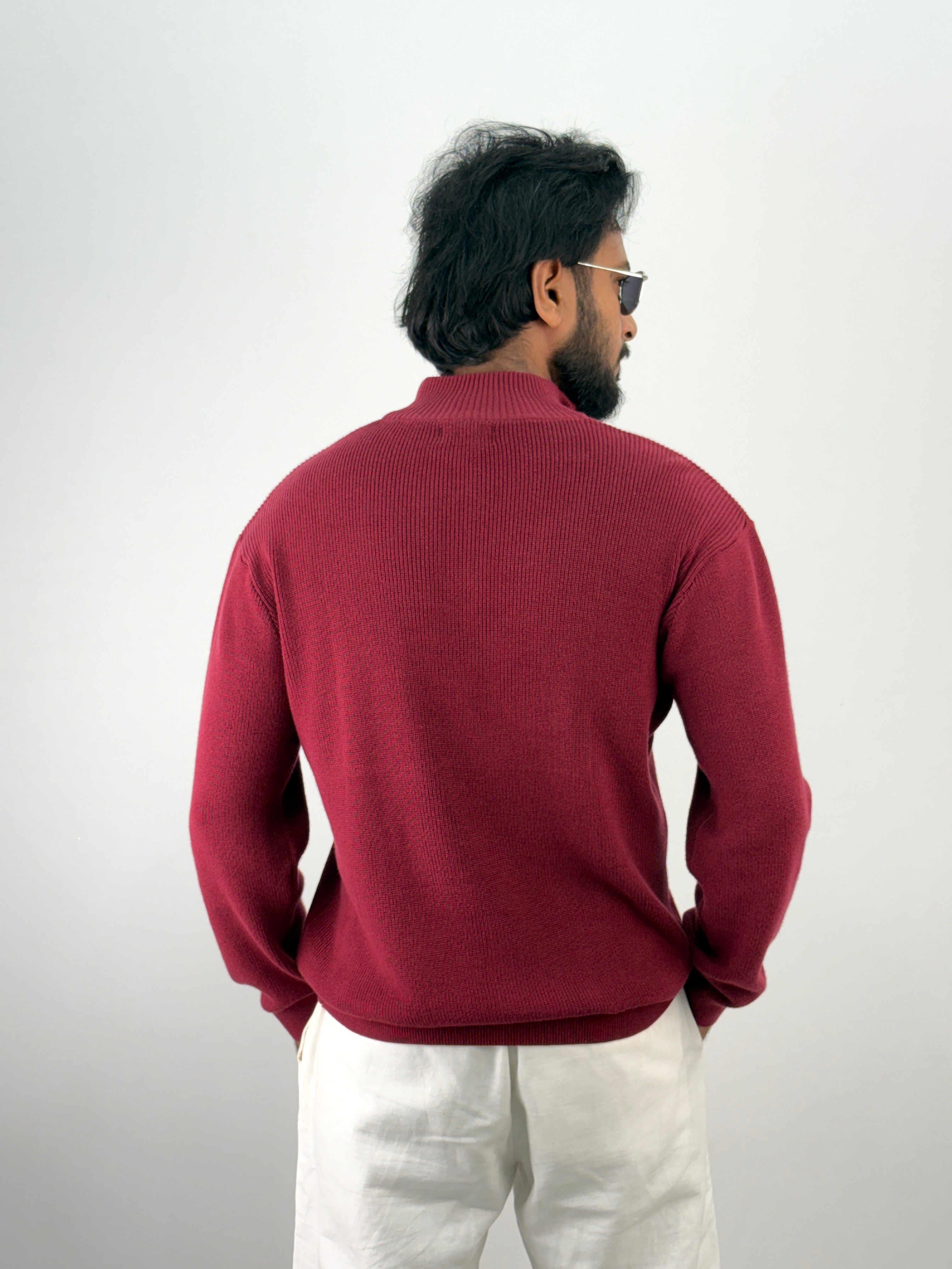 Maroon Full Sleeve Zipper T-Shirt