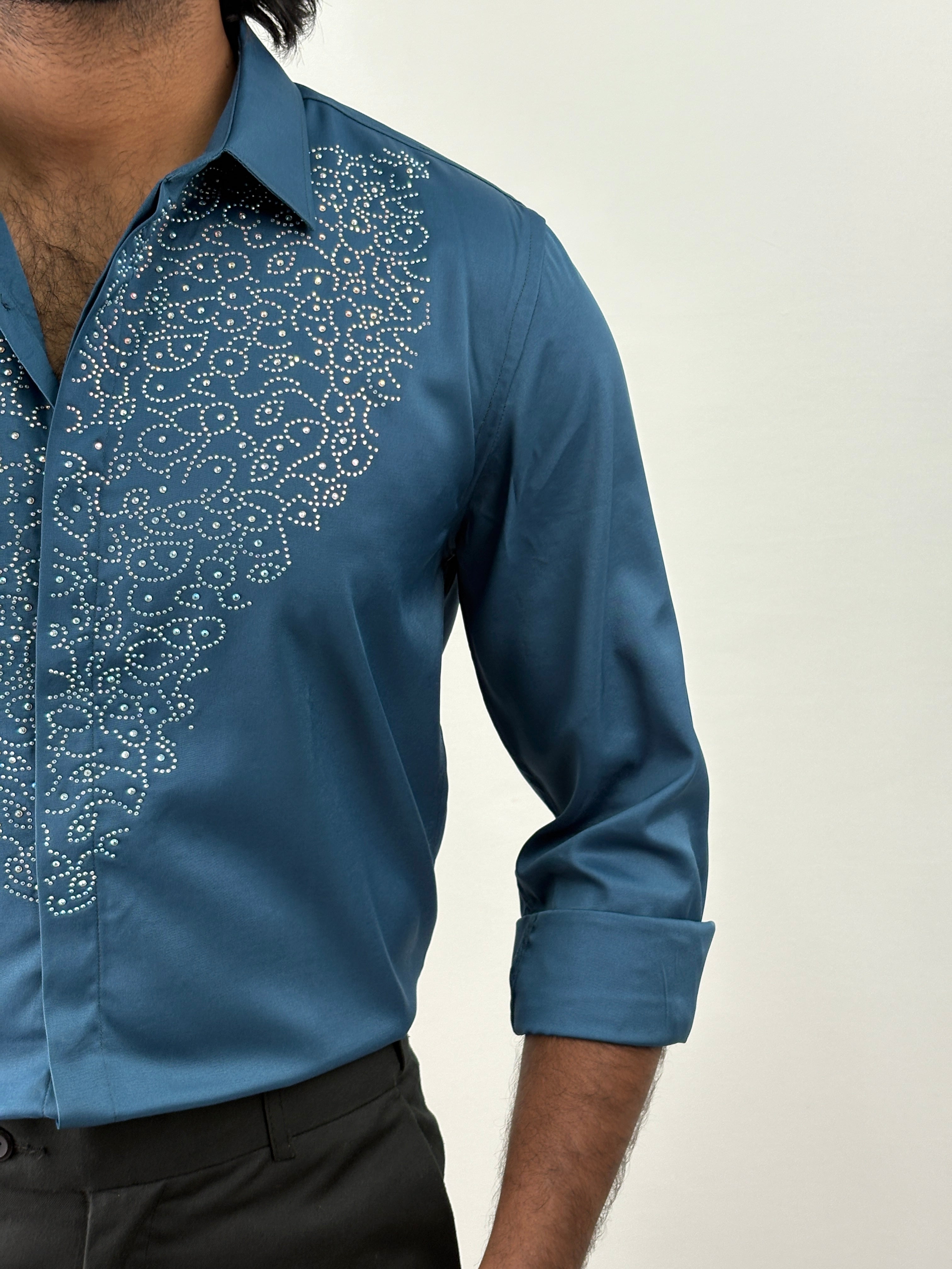 Peacock Designer Stone Work Shirt