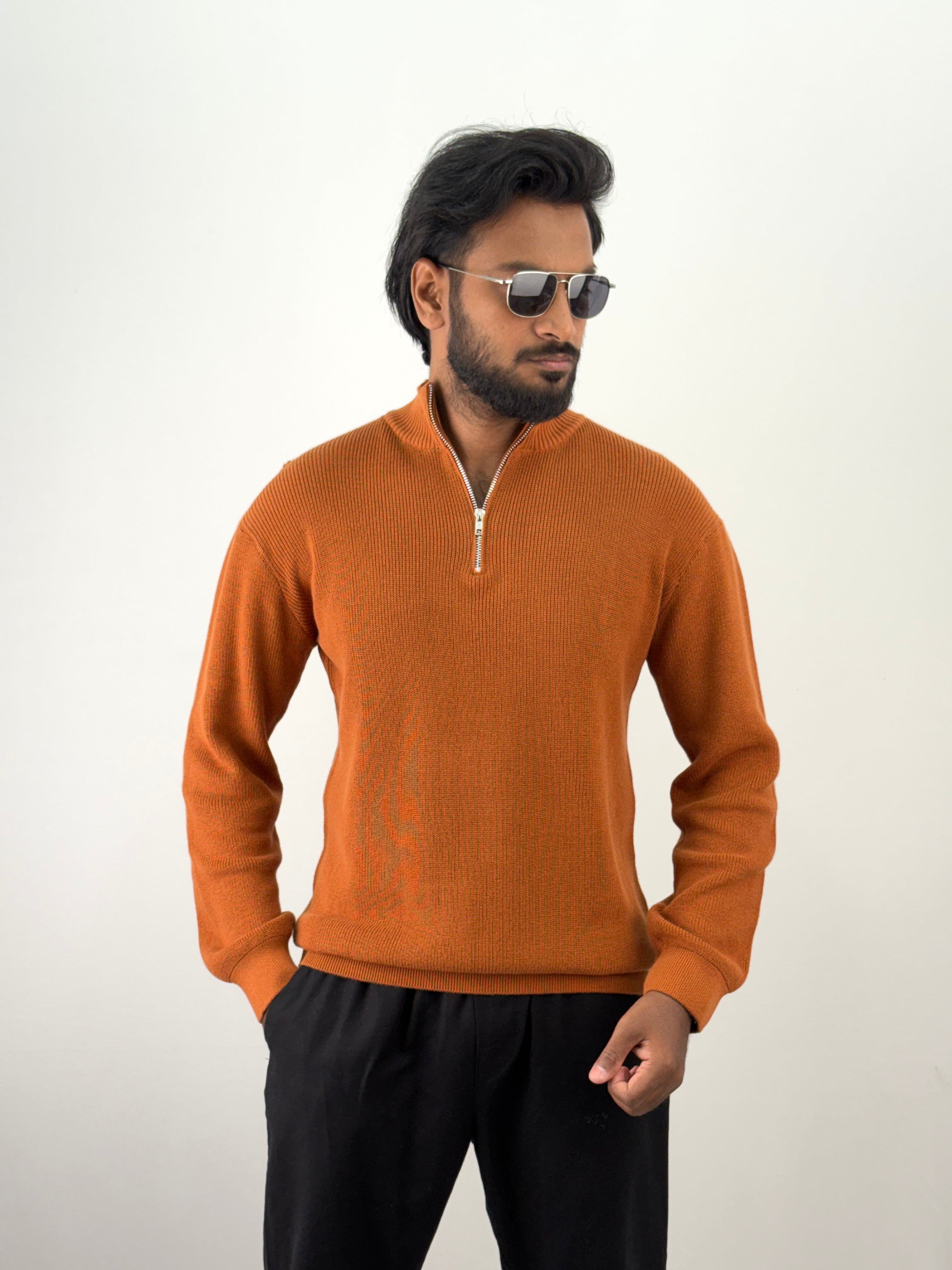 Rust Full Sleeve Zipper T-Shirt