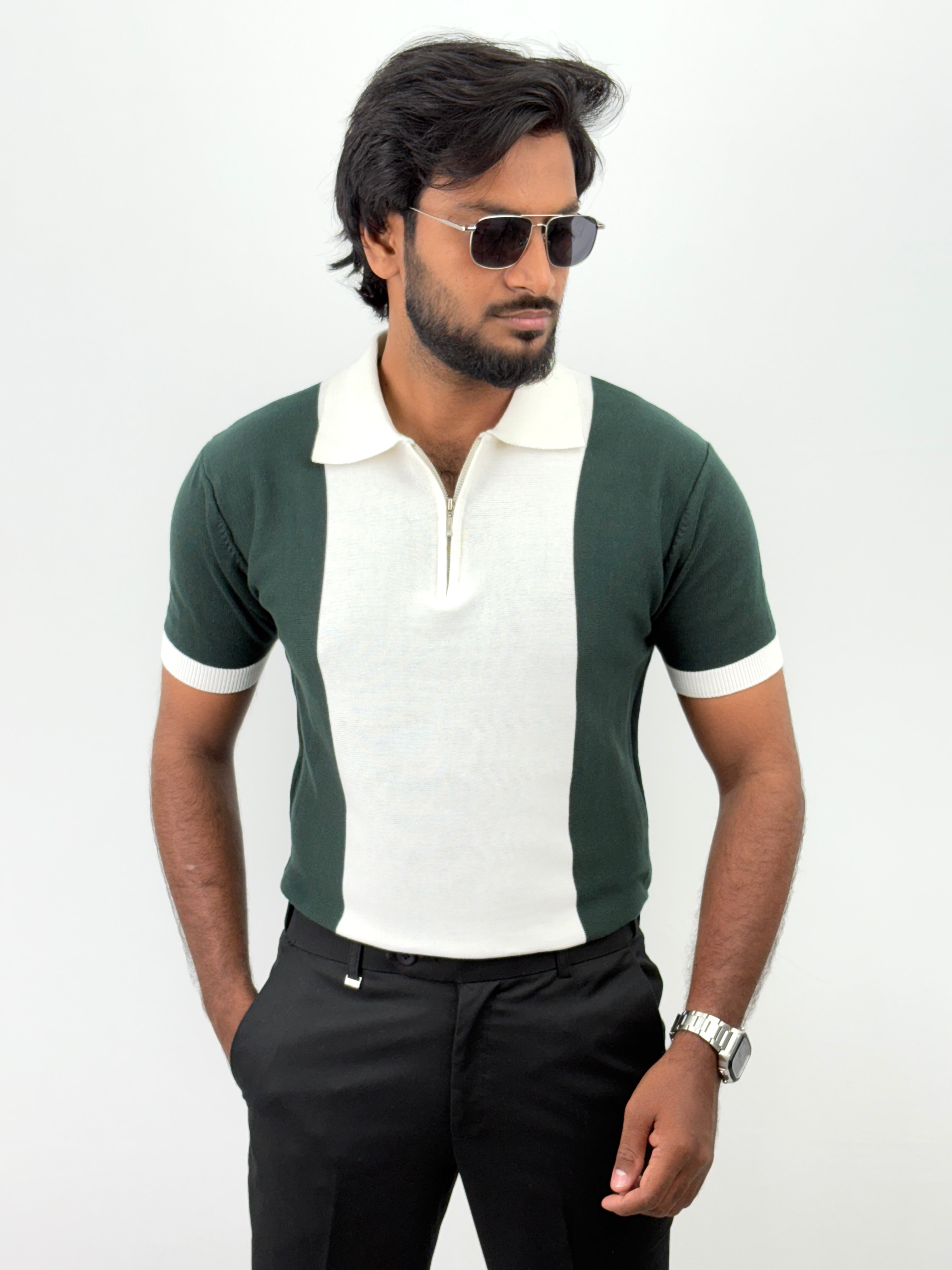 Green White Polo T-Shirt