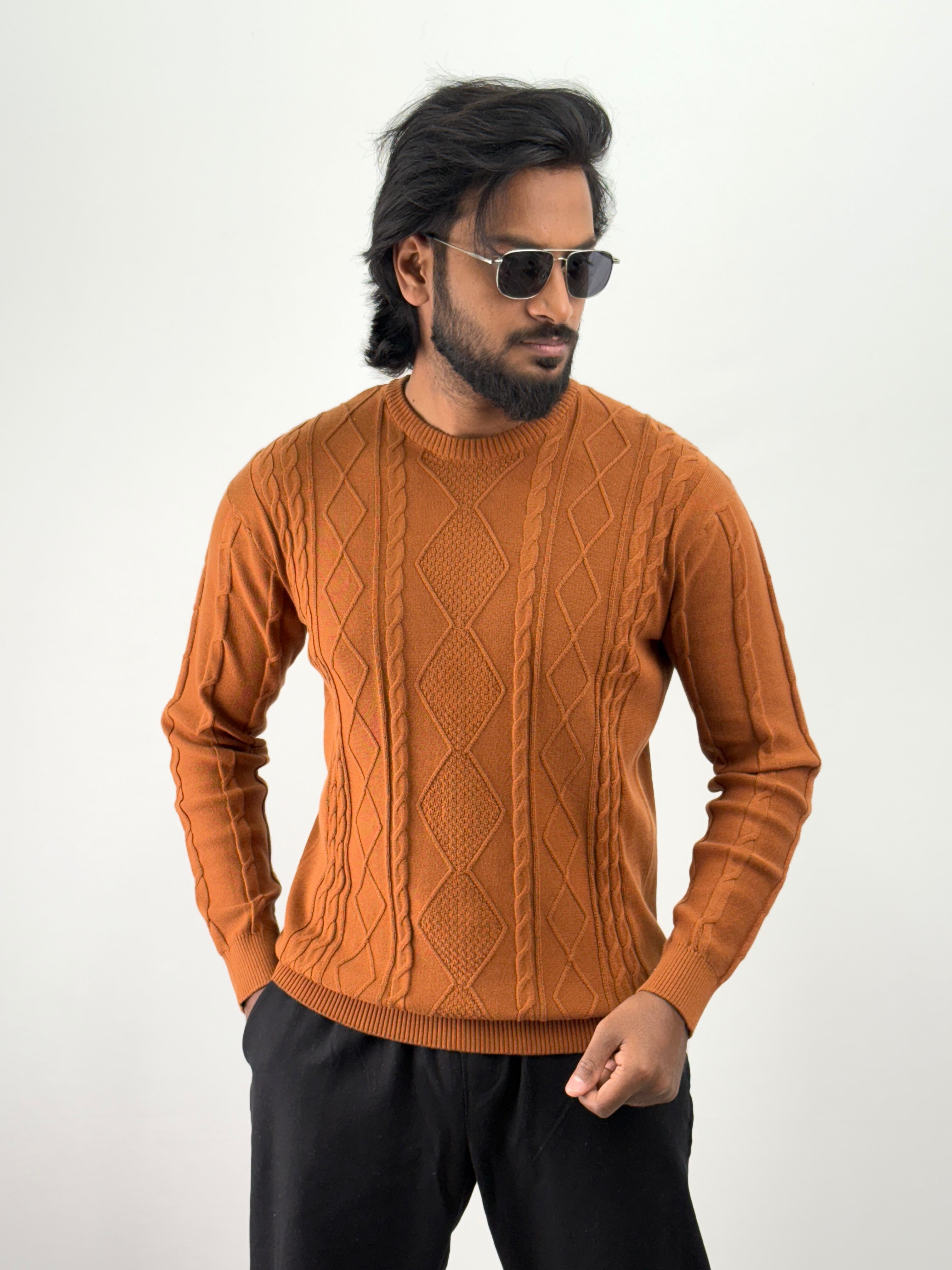 Rust Textured Full Sleeve T-Shirt