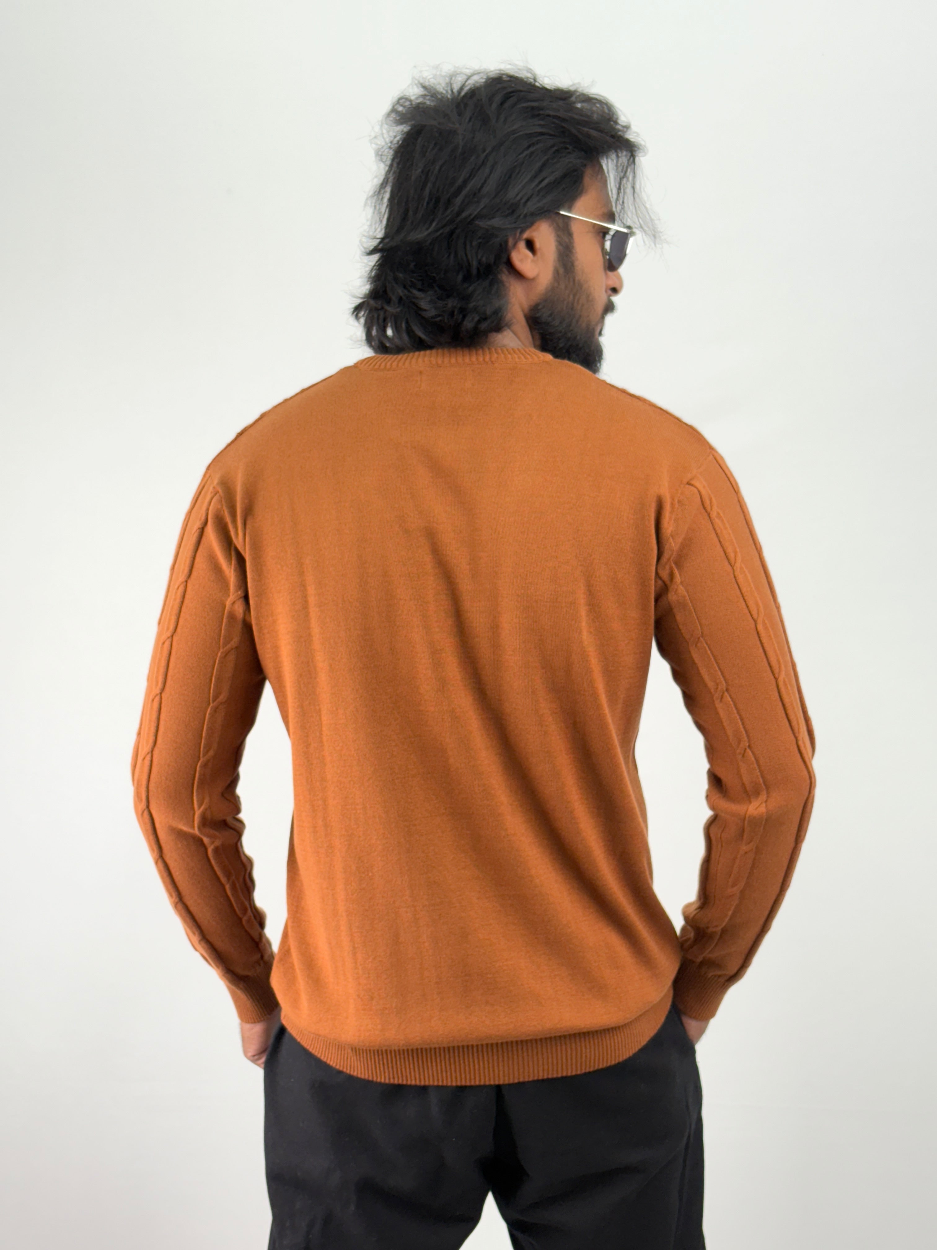 Rust Textured Full Sleeve T-Shirt