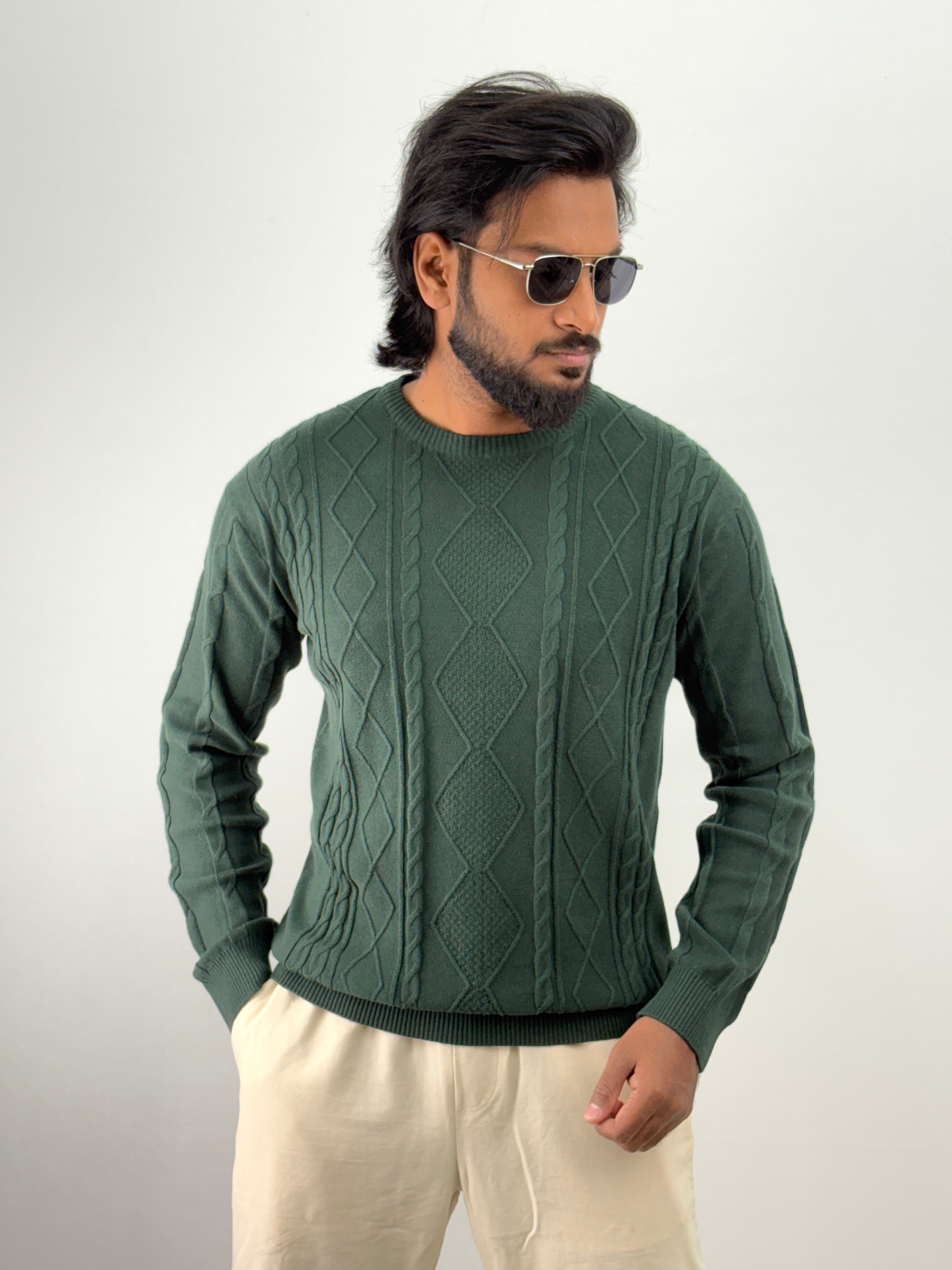 Green Textured Full Sleeve T-Shirt