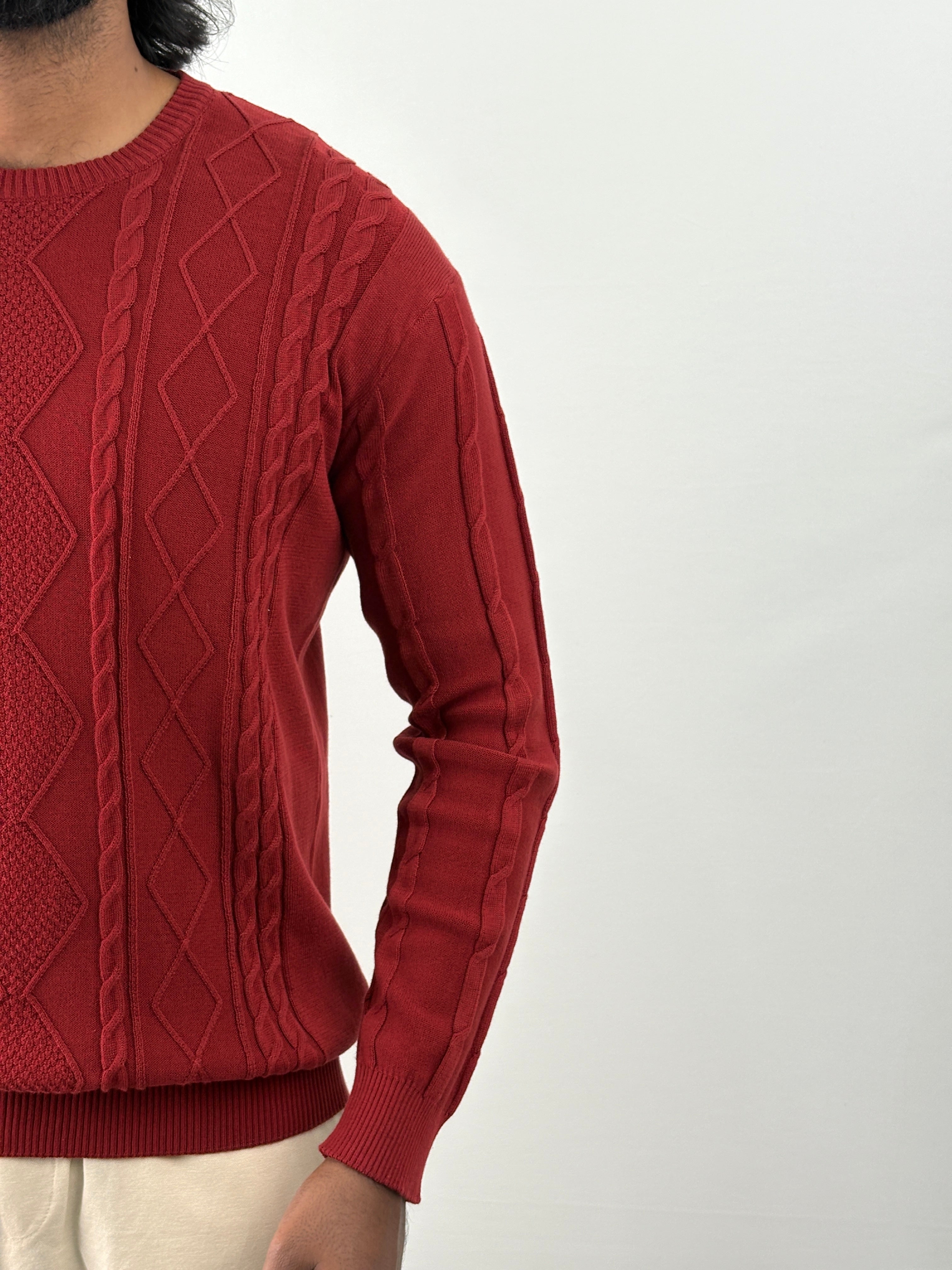 Red Textured Full Sleeve T-Shirt