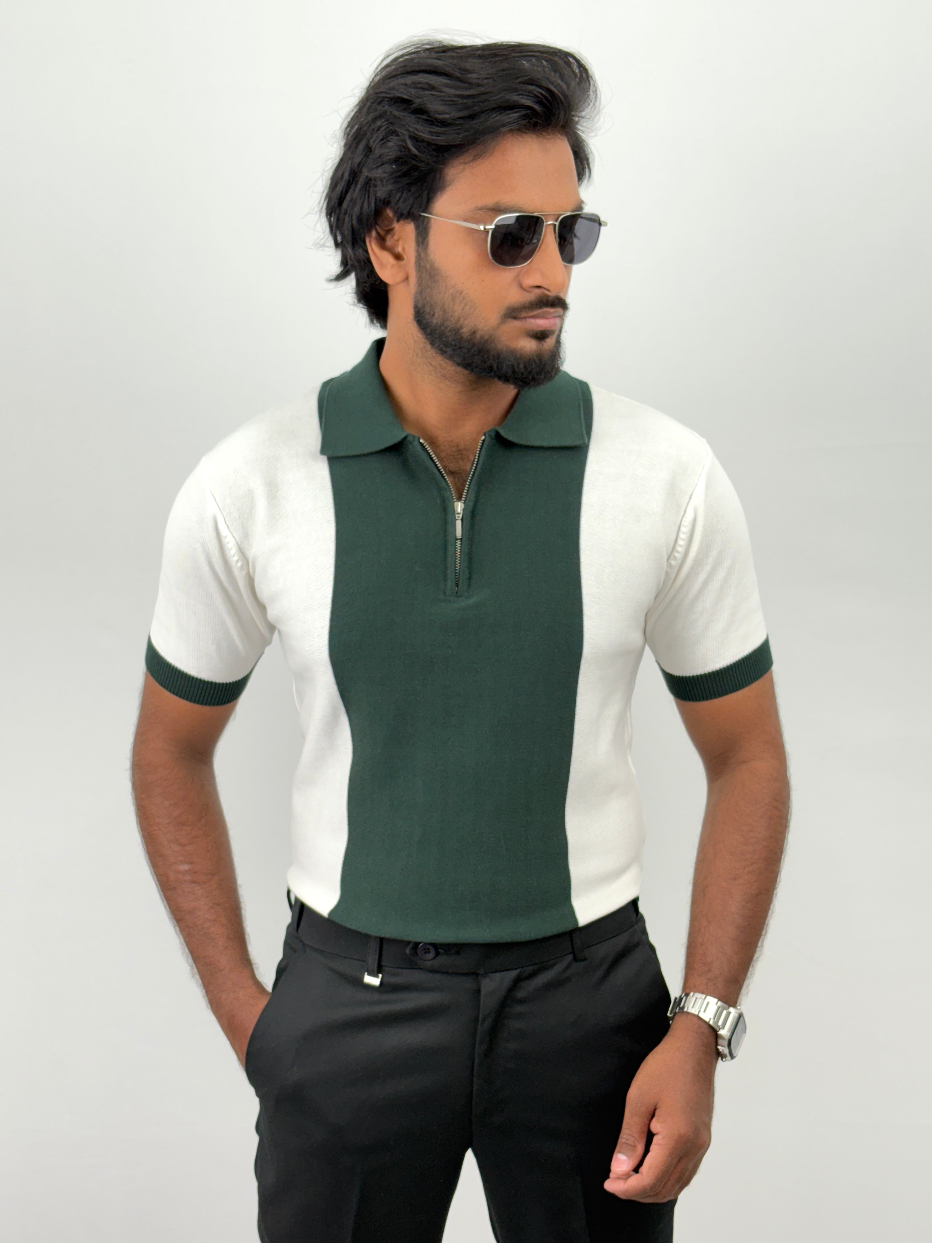 White Green Polo T-Shirt
