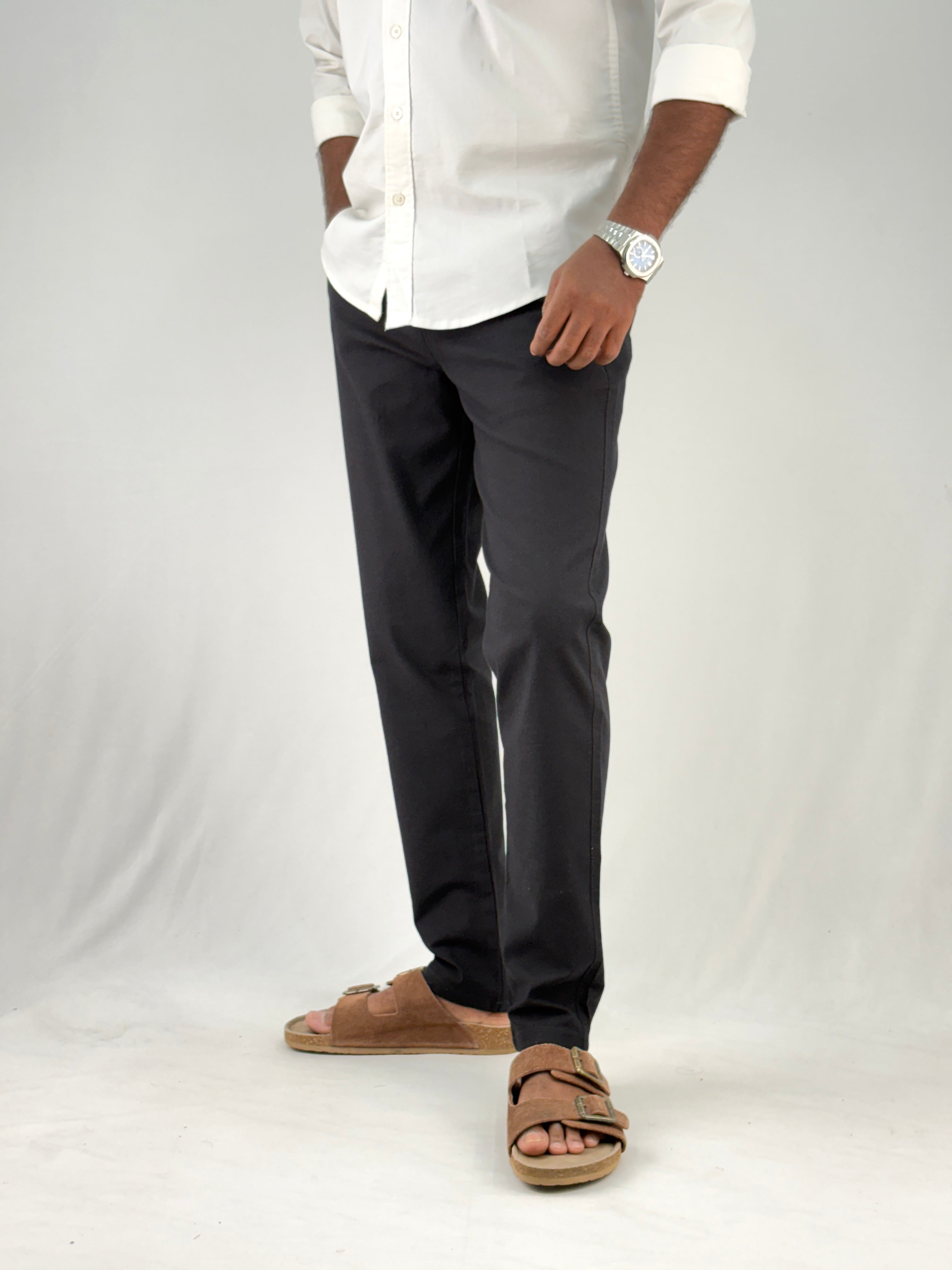 Black Slim Fit Linen Pant