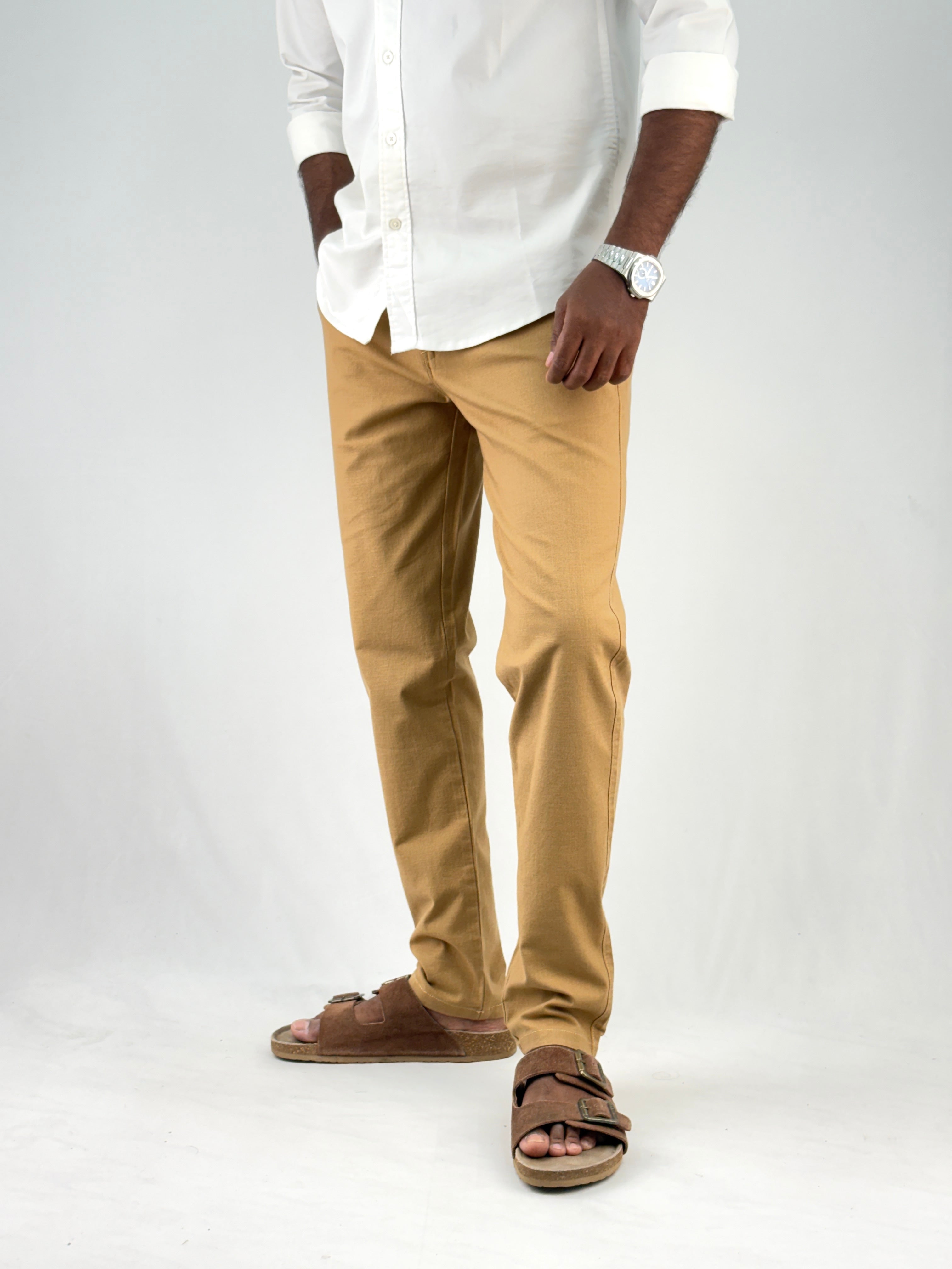 Khaki Slim Fit Linen Pant