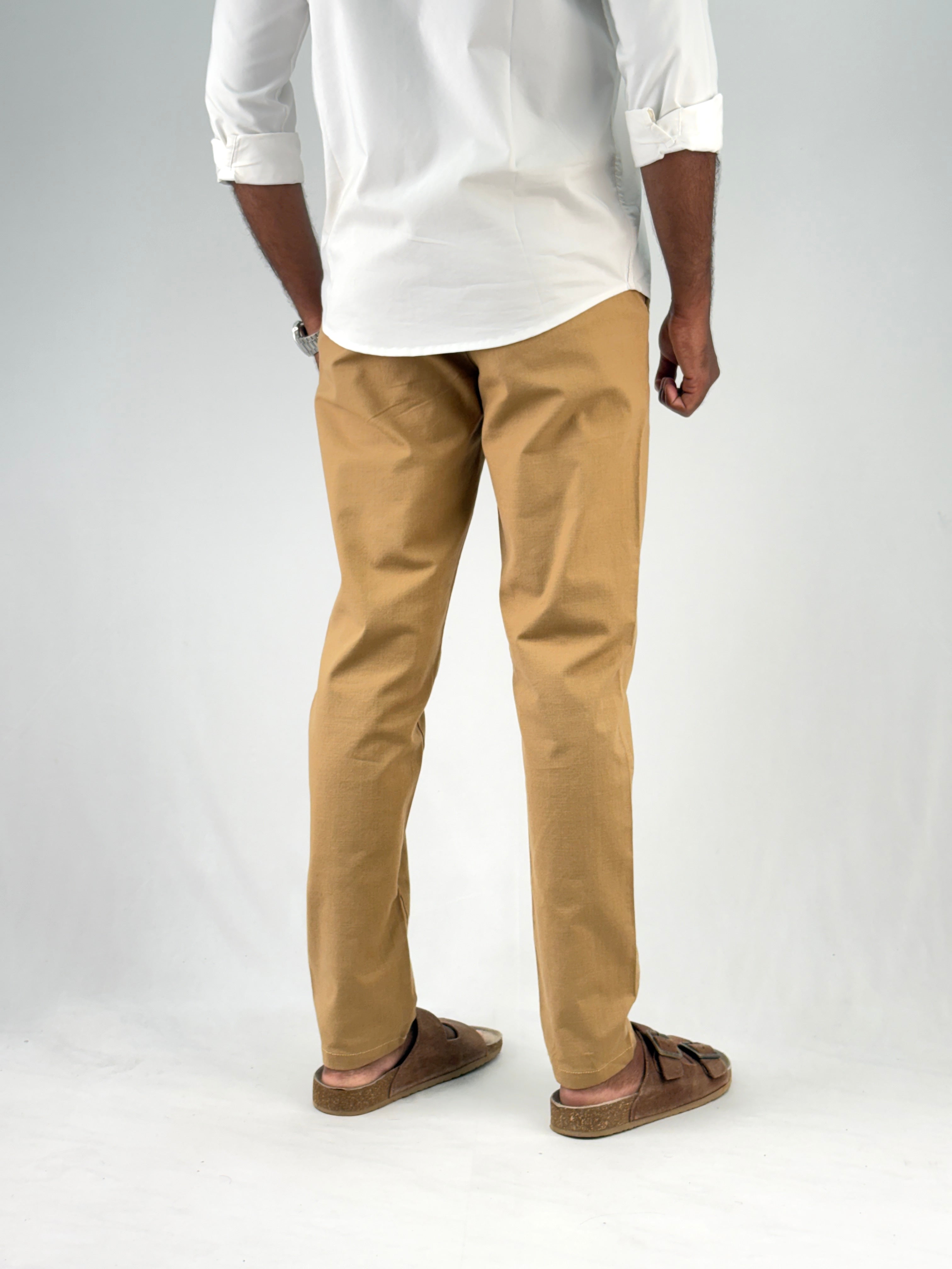 Khaki Slim Fit Linen Pant
